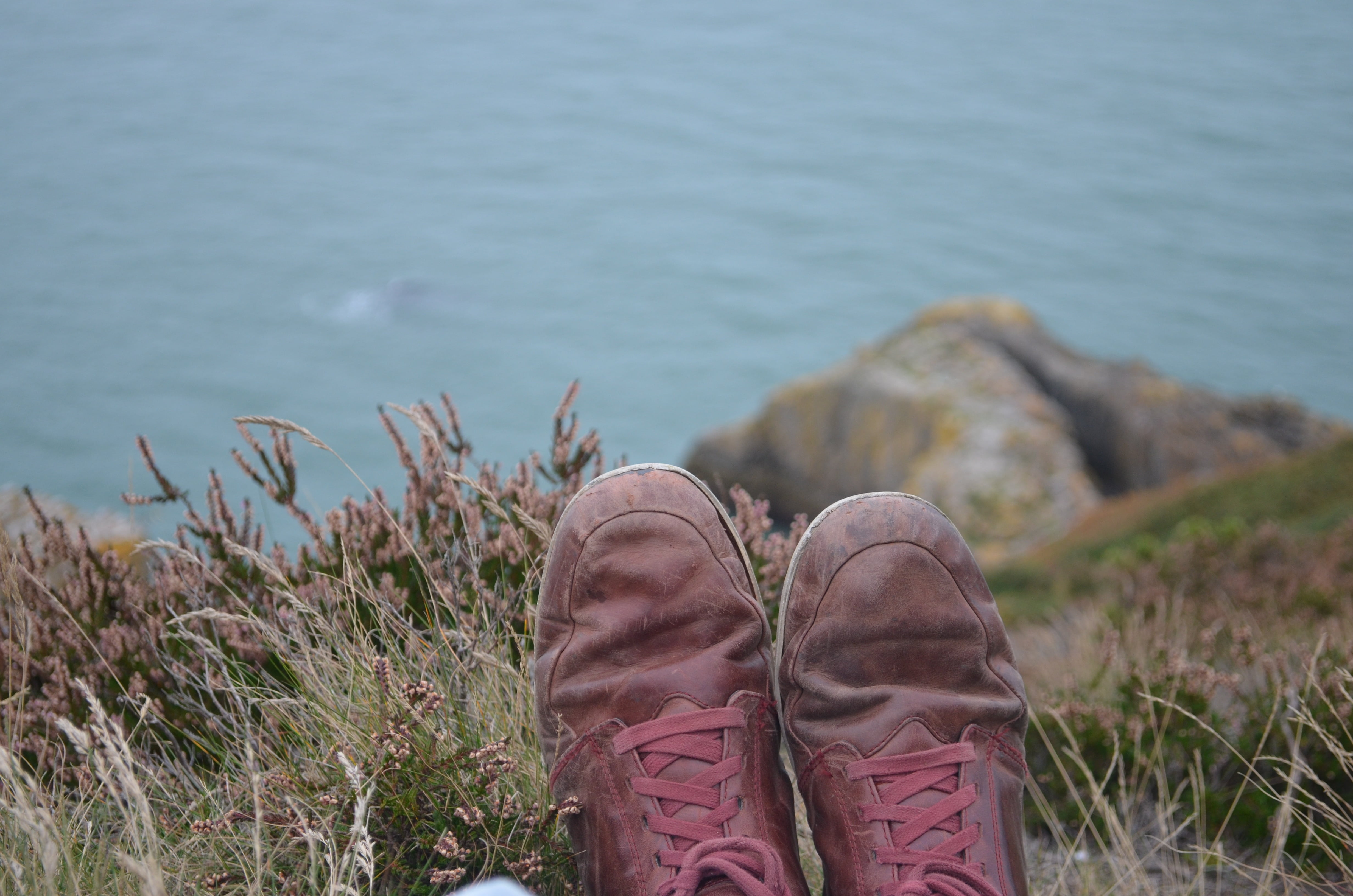 one person, focus on foreground, howth, compatibility, water, shoe, outdoors, riverbank, 4K, personal perspective, plant, beauty in nature, land, tranquility, HD Wallpaper
