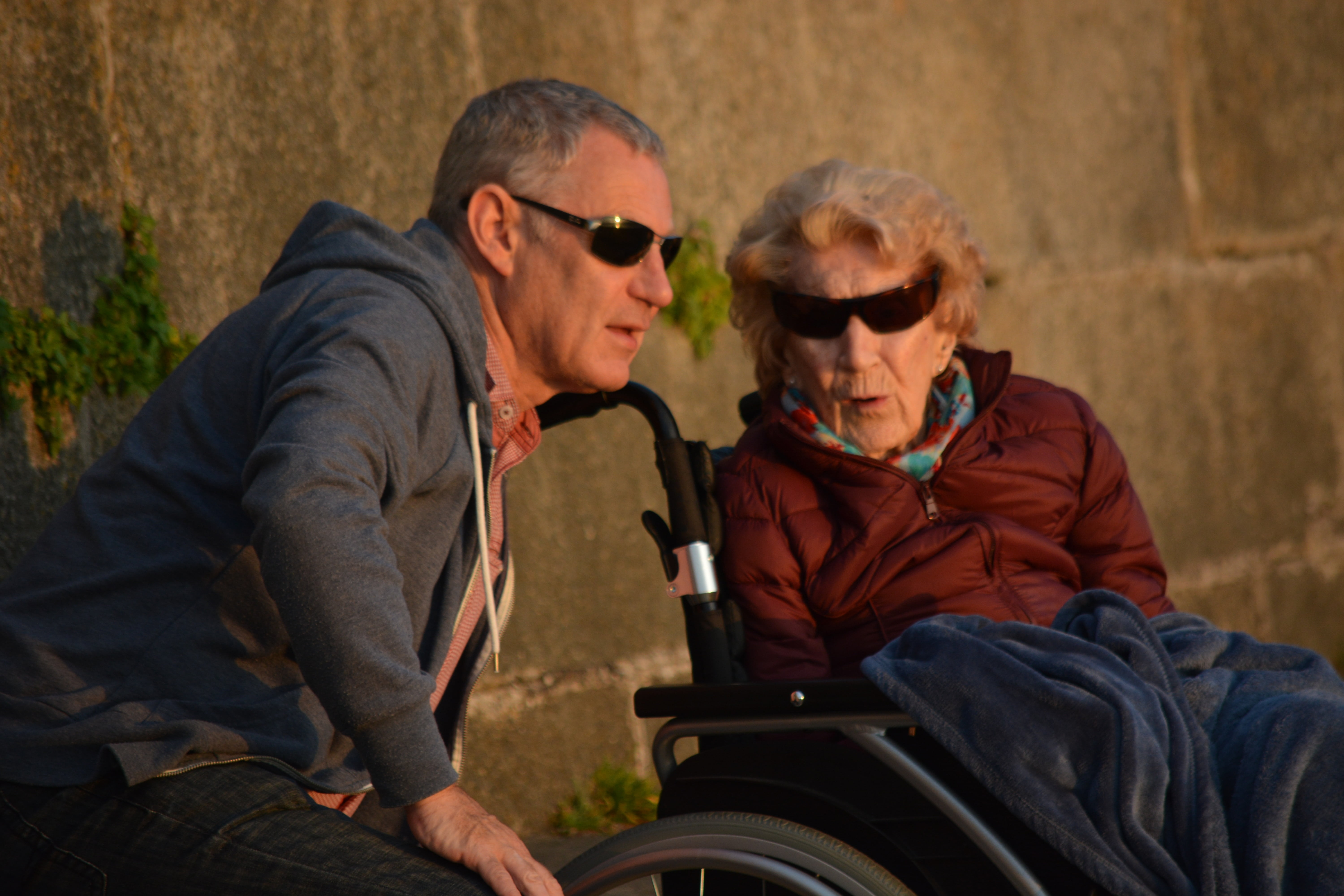 wheelchair, medical equipment, mature adult, sunglasses, togetherness, sitting, human, glasses, physical impairment, 5K, men, differing abilities, man, HD Wallpaper