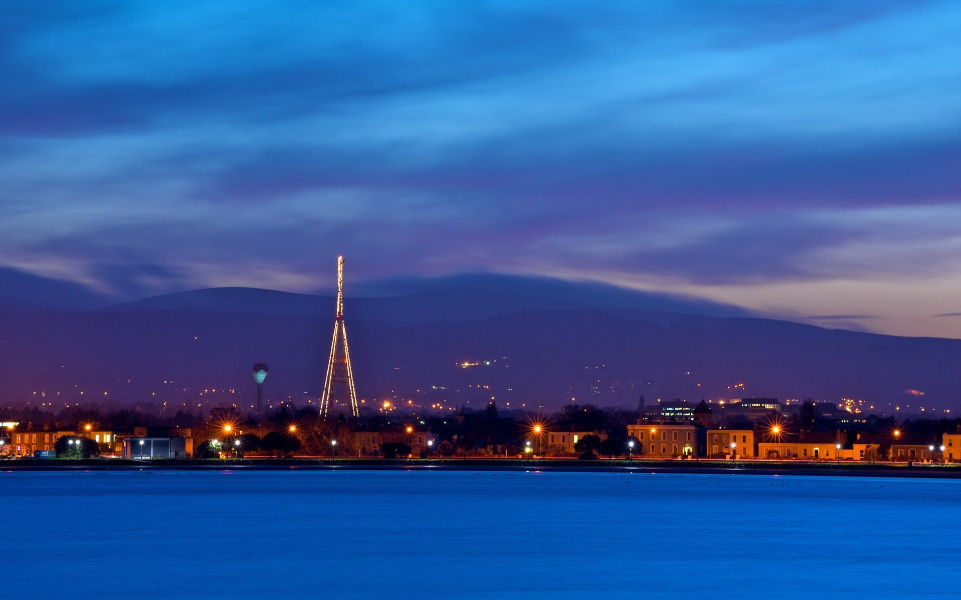 dublin, coast, lights, ireland, city, evening, 1080P, HD Wallpaper