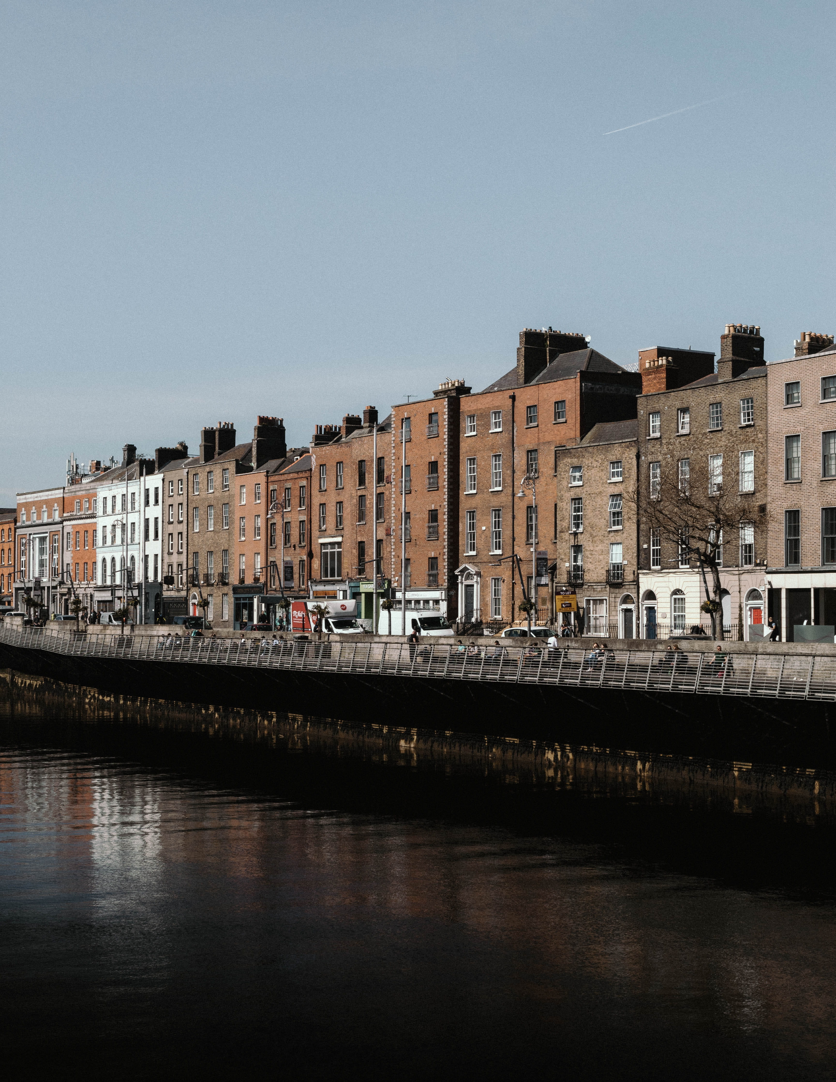 residential district, mode of transportation, metropolis, day, 4K, port, no people, clear sky, canal, apartment, dublin, built structure, sky, city, ireland, Phone HD Wallpaper