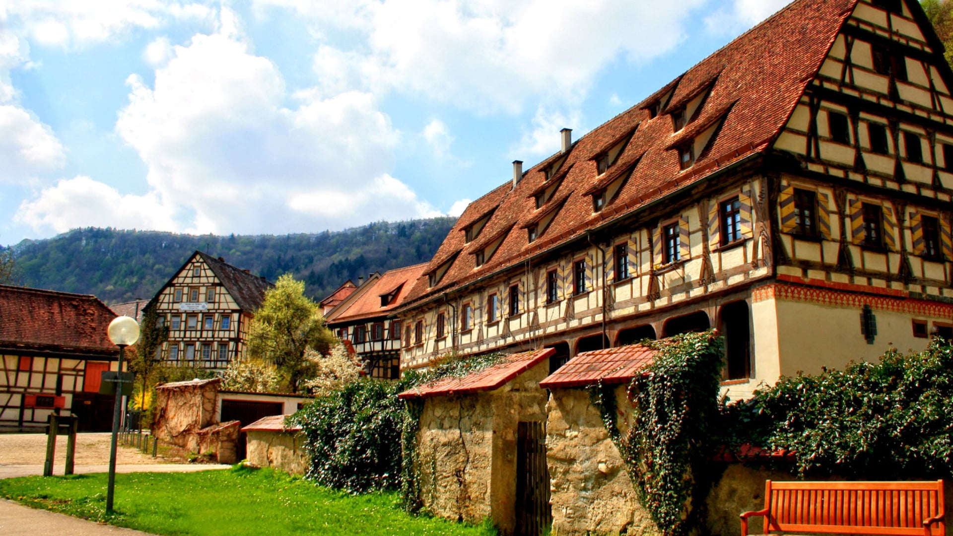 outdoors, building, the past, roof, europe, 1080P, half timber house, no people, old, town, plant, baden wurttemberg, tree, day, building exterior, architecture, HD Wallpaper
