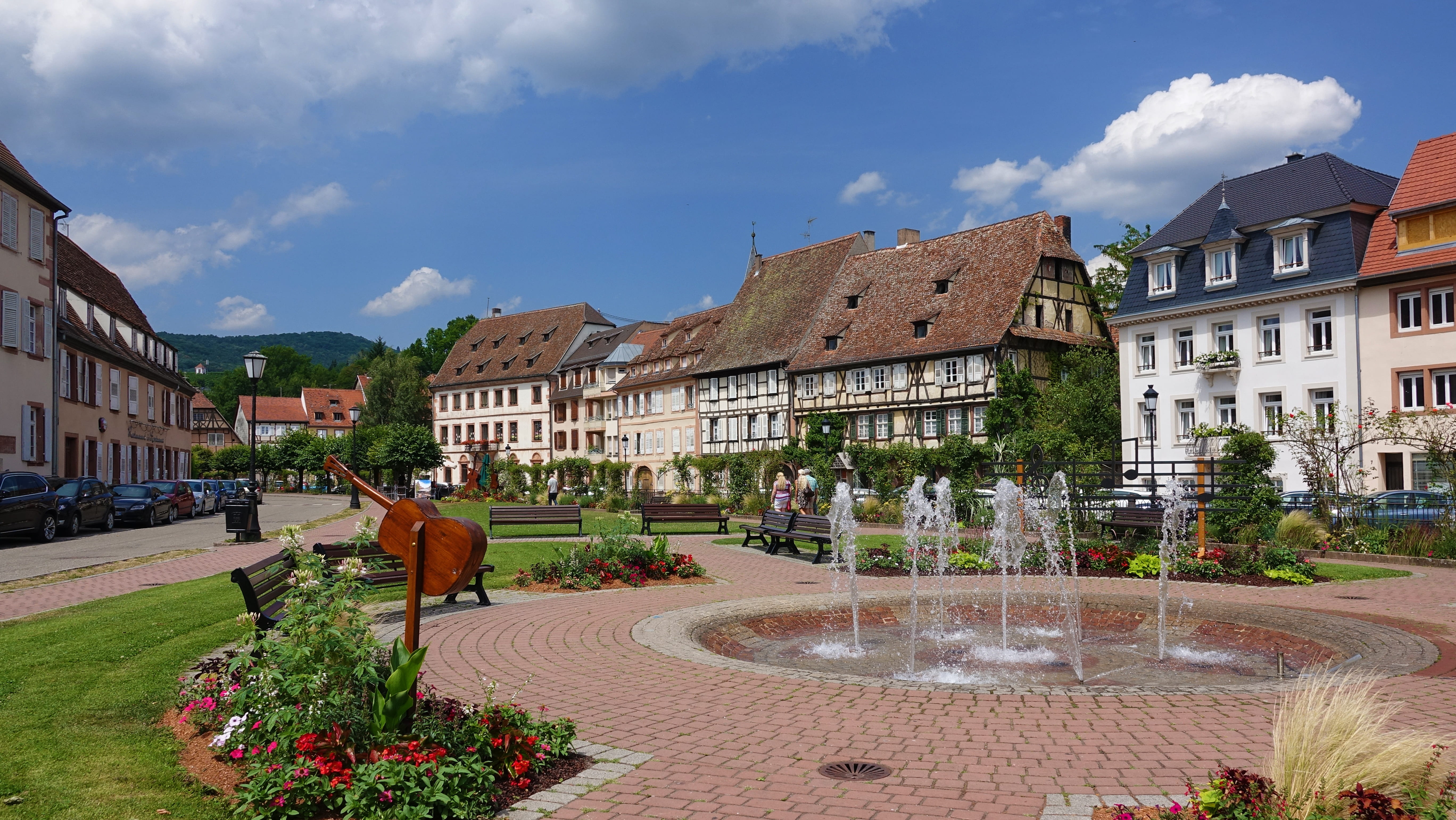 building, half-timbered houses, flower, building exterior, france, residential district, outdoors, built structure, city, plant, house, 5K, flowerbed, HD Wallpaper