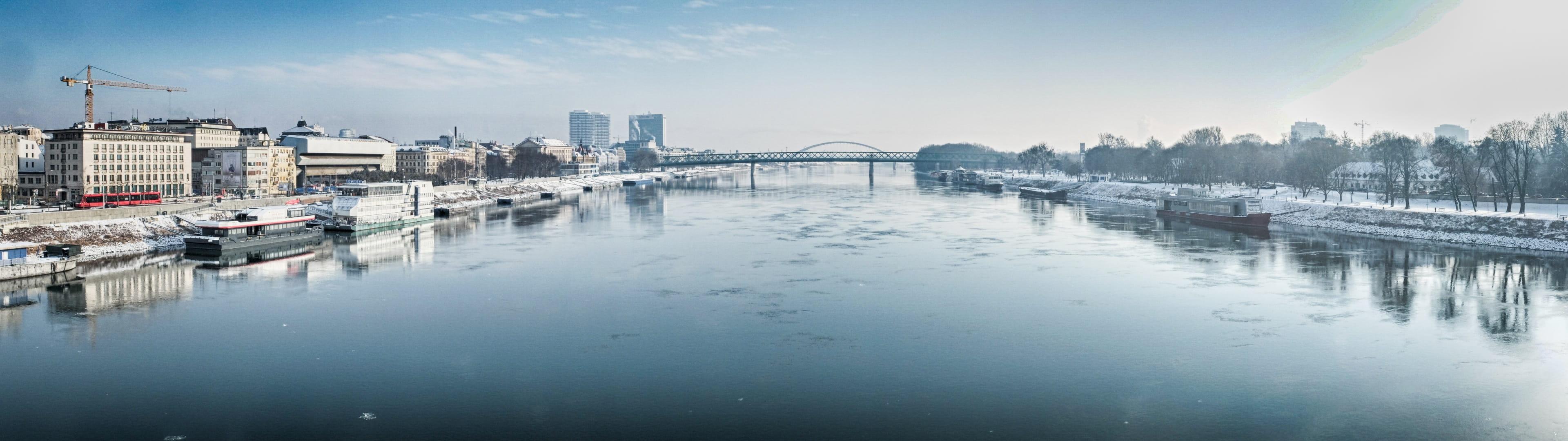Riek, city, reflection, skyscraper, landscape, transportation, Bratislava, panoramic, building, canal, built structure, office building exterior, no people, HD Wallpaper