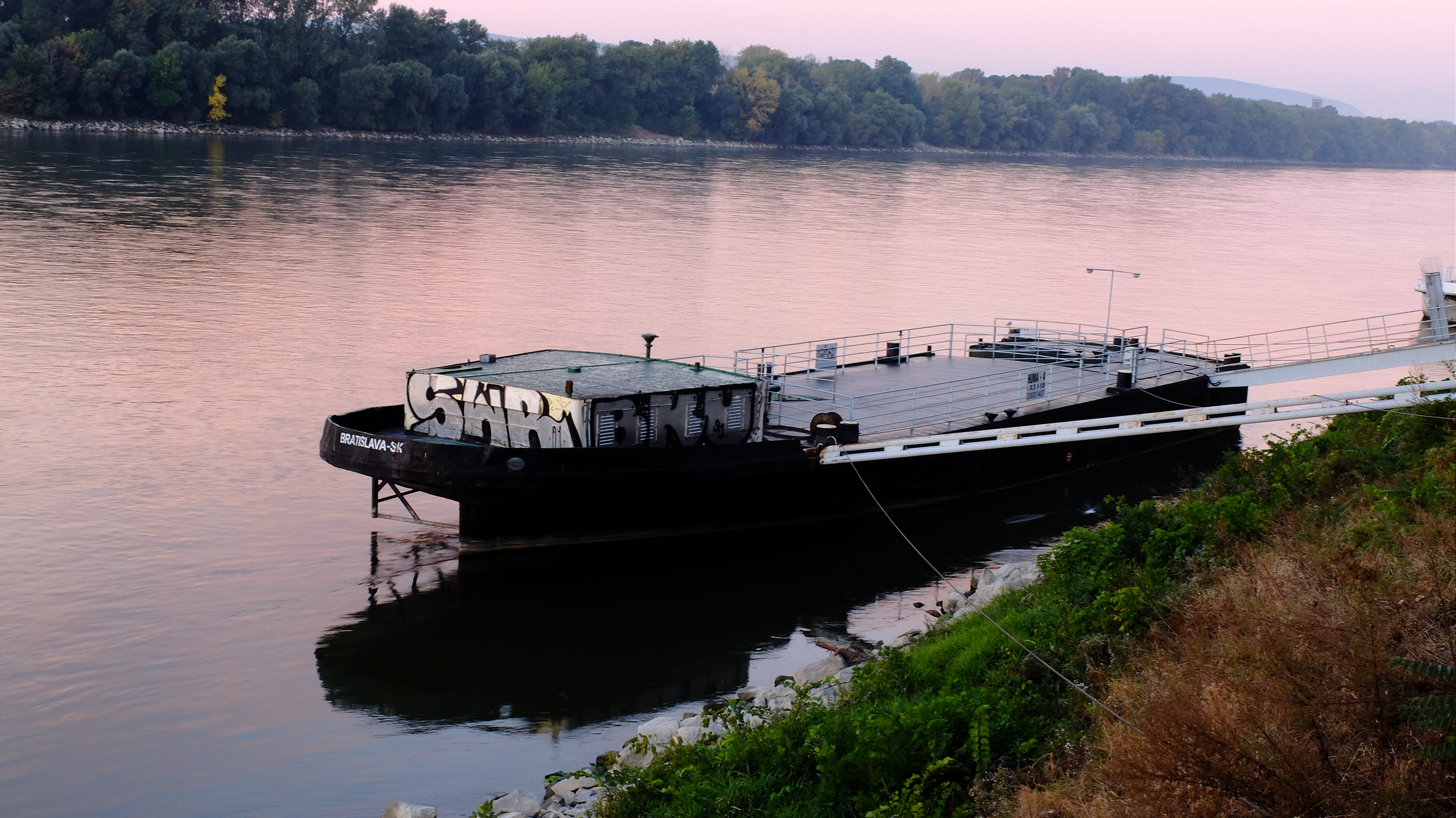 bratislava, sinking, ship, tranquil scene, barge, riverside, no people, slovakia, reflection, waterfront, mode of transportation, danube, trees, sky, outdoors, HD Wallpaper