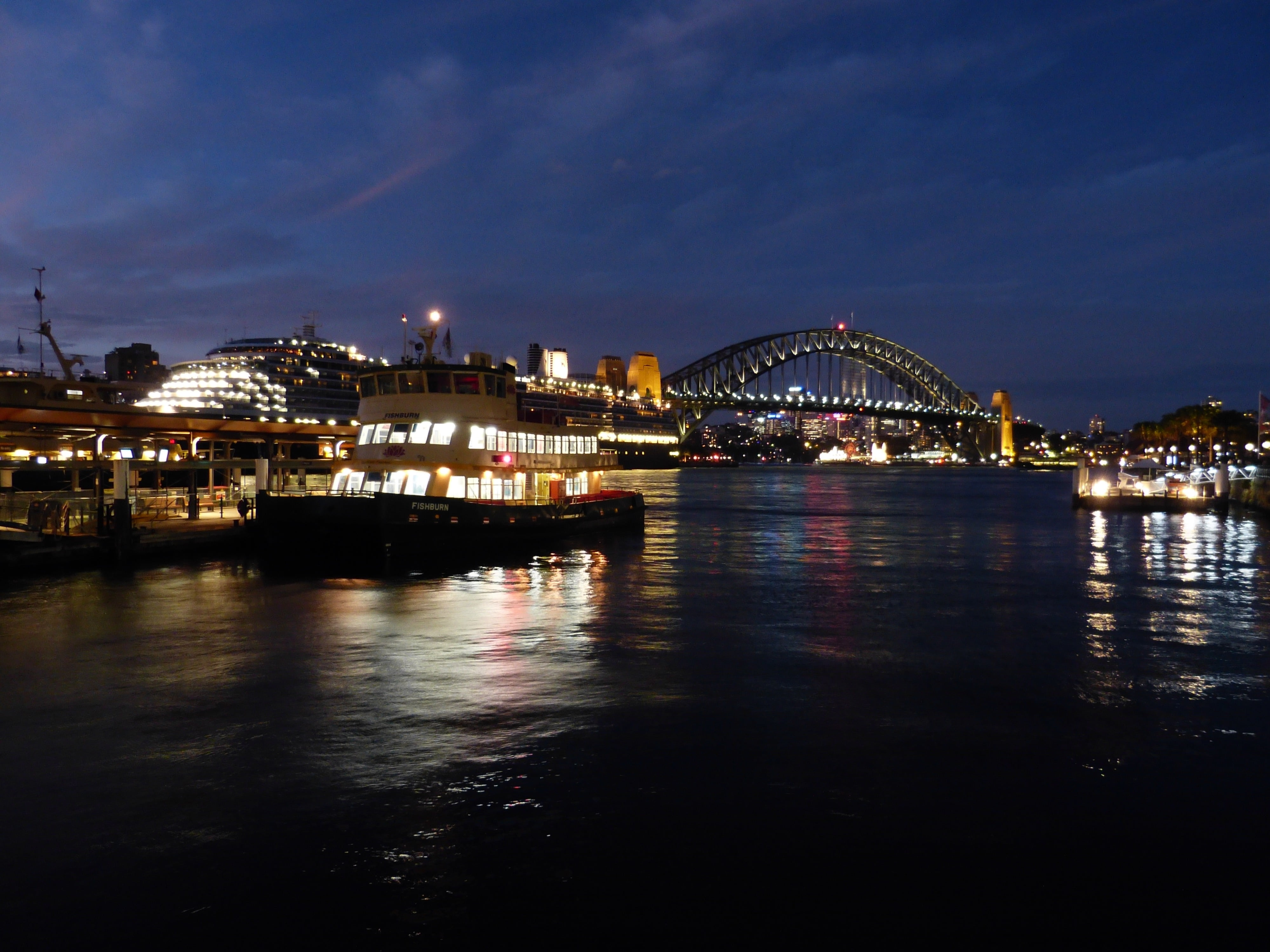 dark, no people, connection, city, cloud - sky, nightlife, reflection, boats, travel destinations, waterfront, bridge, evening, built structure, water, HD Wallpaper