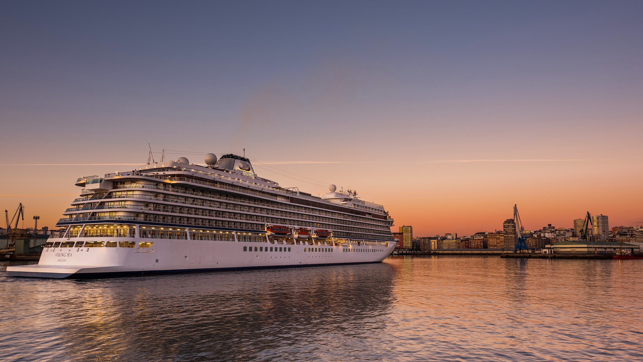 La Coruna, cruise, 1080P, sunset, Galicia, liner, harbour, Spain, HD Wallpaper