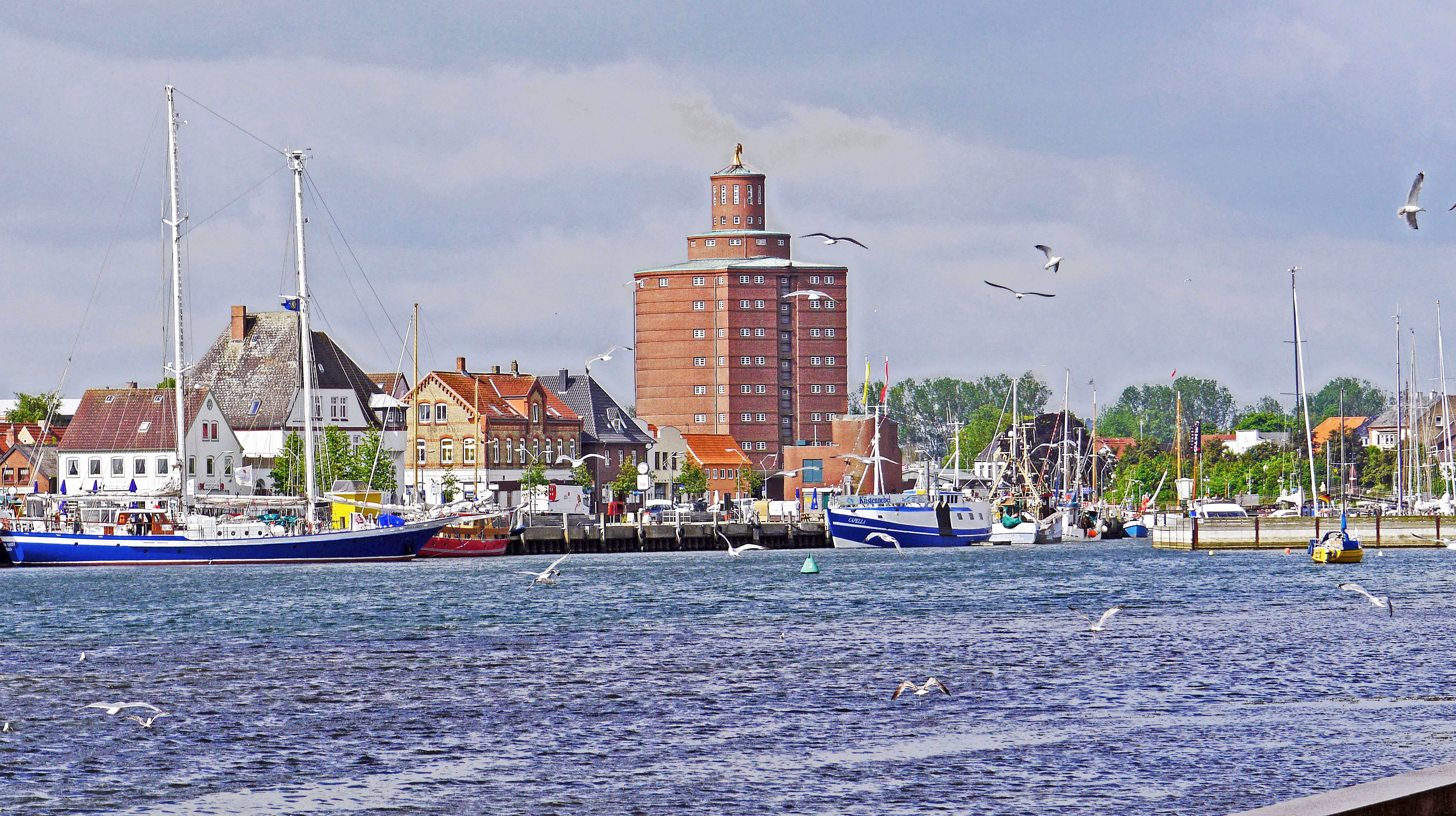 baltic sea, port, harbor, no people, zweimaster, building, old store, sailing boats, city, eckernförde, outdoors, sky, travel, 4K, cityscape, sea, port motifs, HD Wallpaper