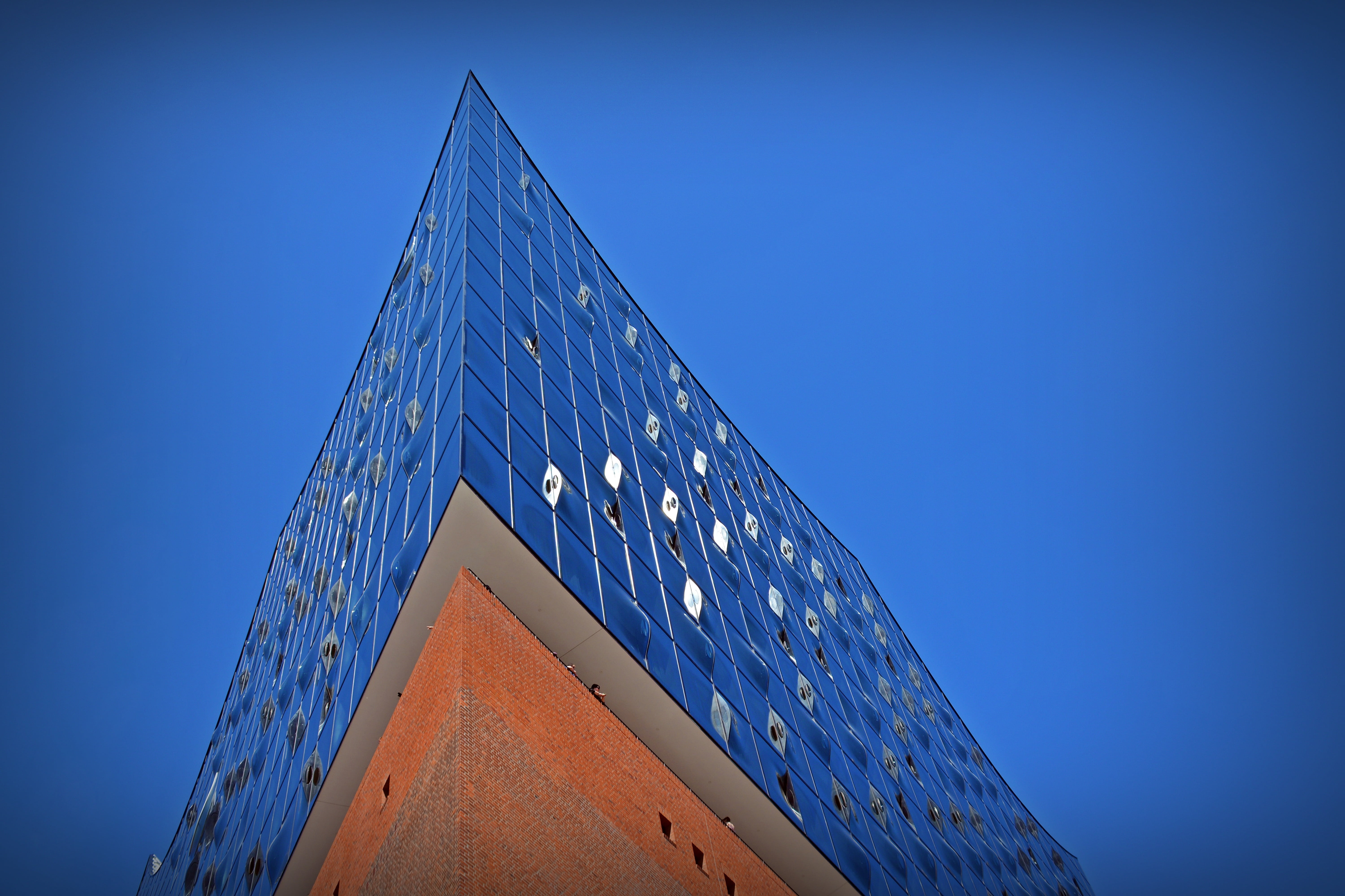 sky, no people, hamburg, concert hall, harbour city, blue, 5K, architecture, landmark, glass - material, built structure, industry, building, modern, office building exterior, HD Wallpaper