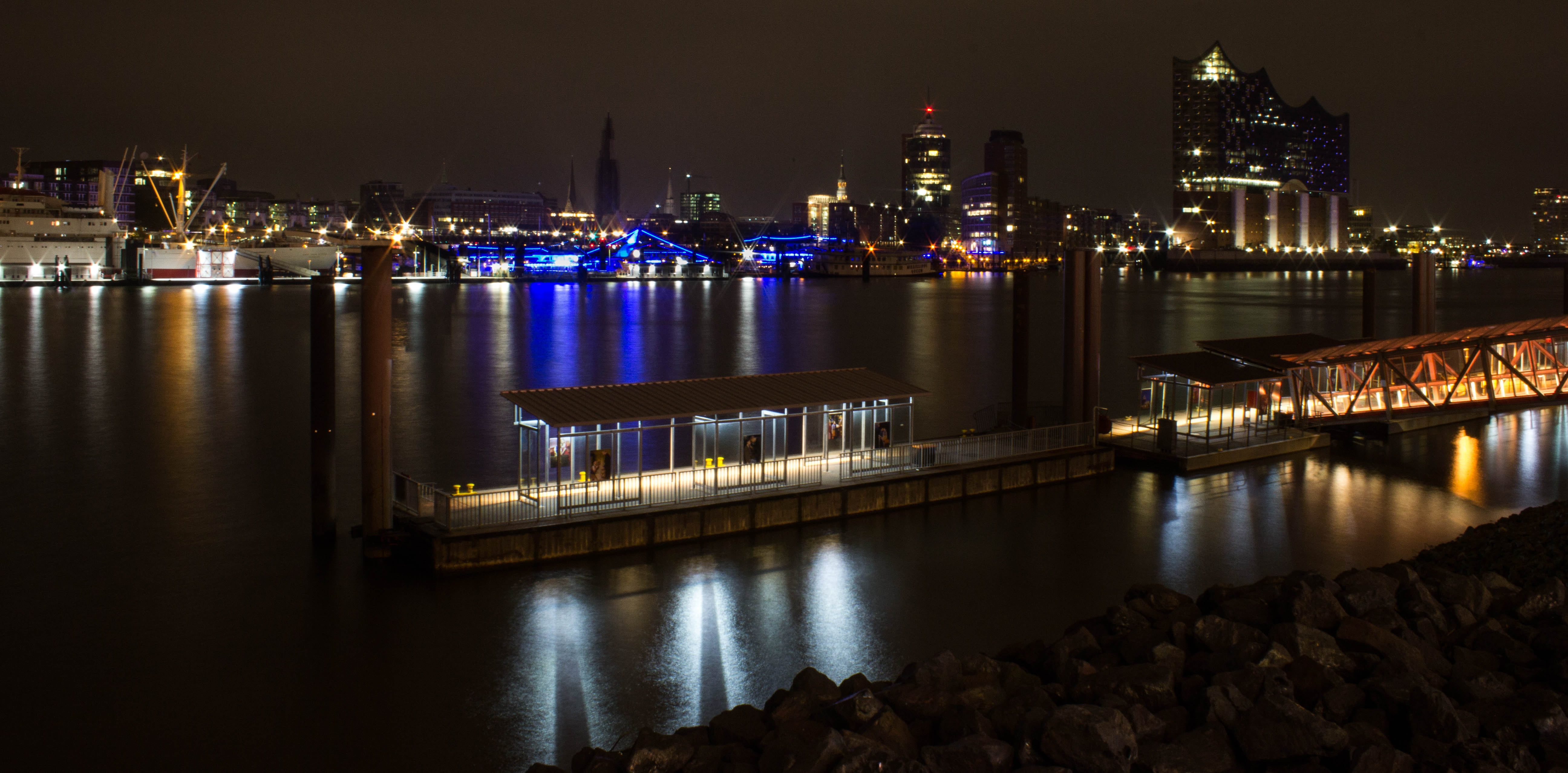 landungsbrücken, port, outdoors, city, waterfront, travel destinations, water, 5K, nature, no people, reflection, building, building exterior, hamburg, HD Wallpaper
