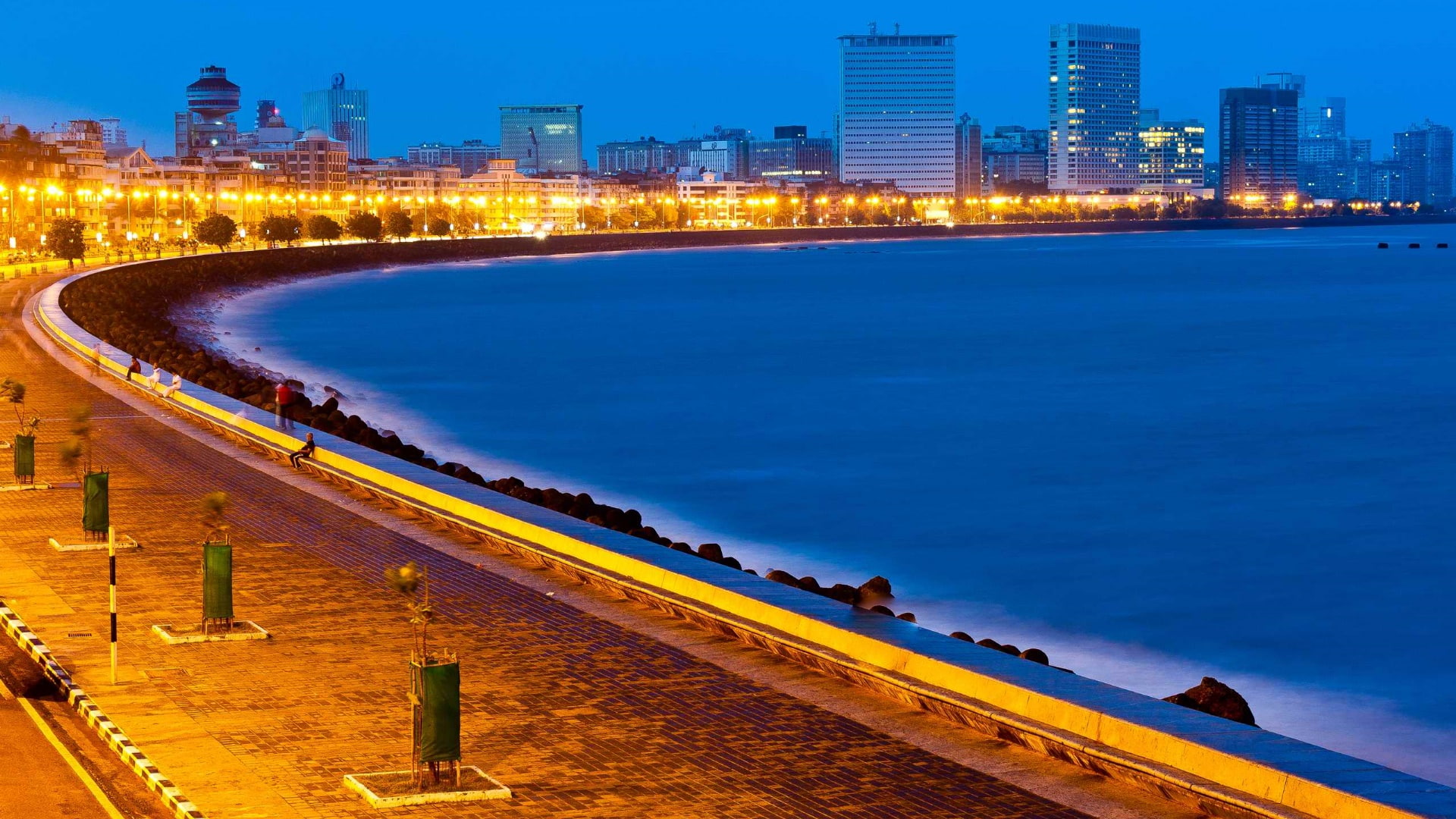 1080P, evening, asia, india, mumbai, cityscape, skyline, sea, night, dusk, HD Wallpaper