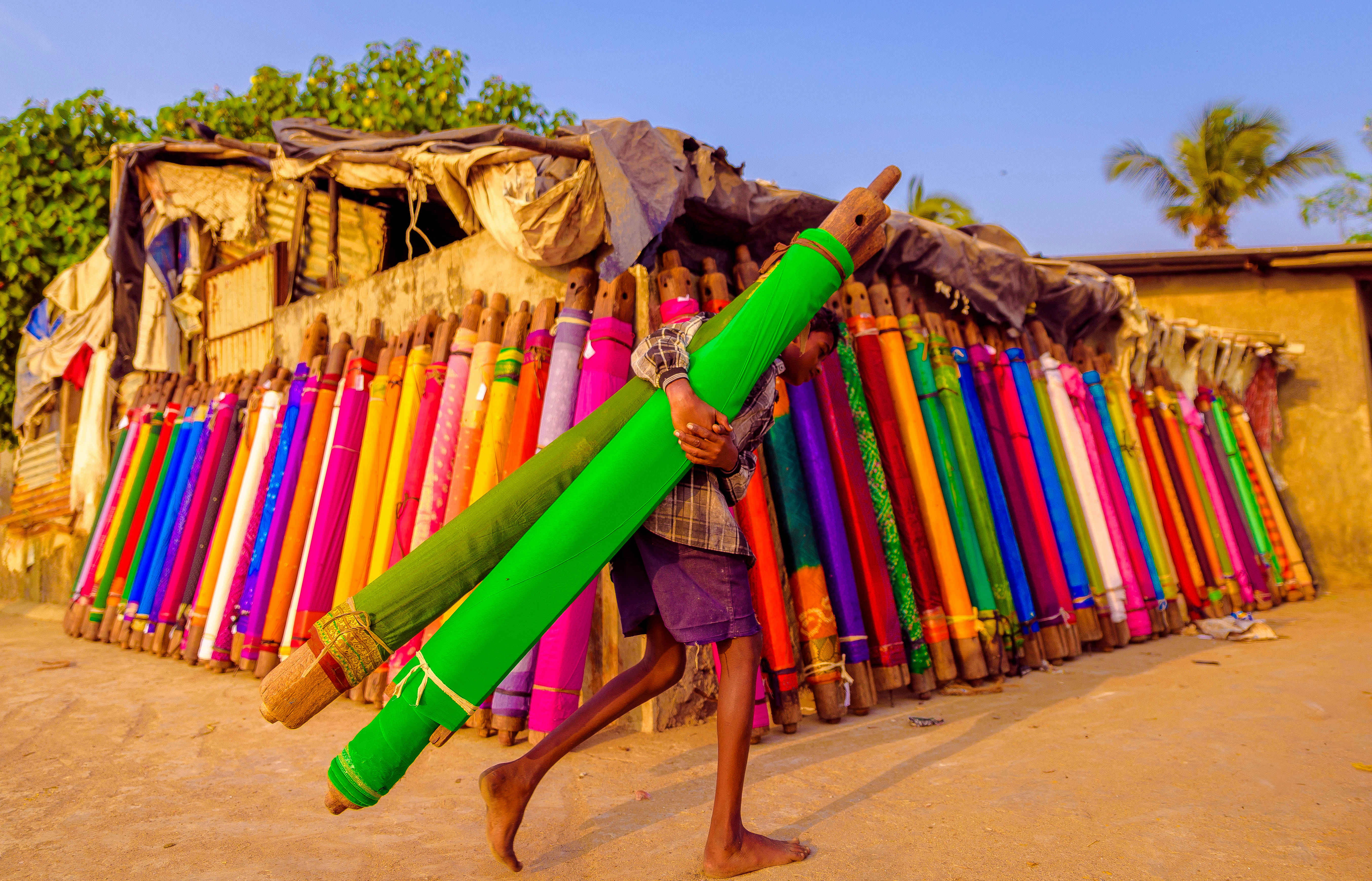 mahim koliwada, large group of objects, travel destinations, hanging, day, variation, tropical climate, land, choice, palm tree, sky, textile, mumbai, 5K, HD Wallpaper