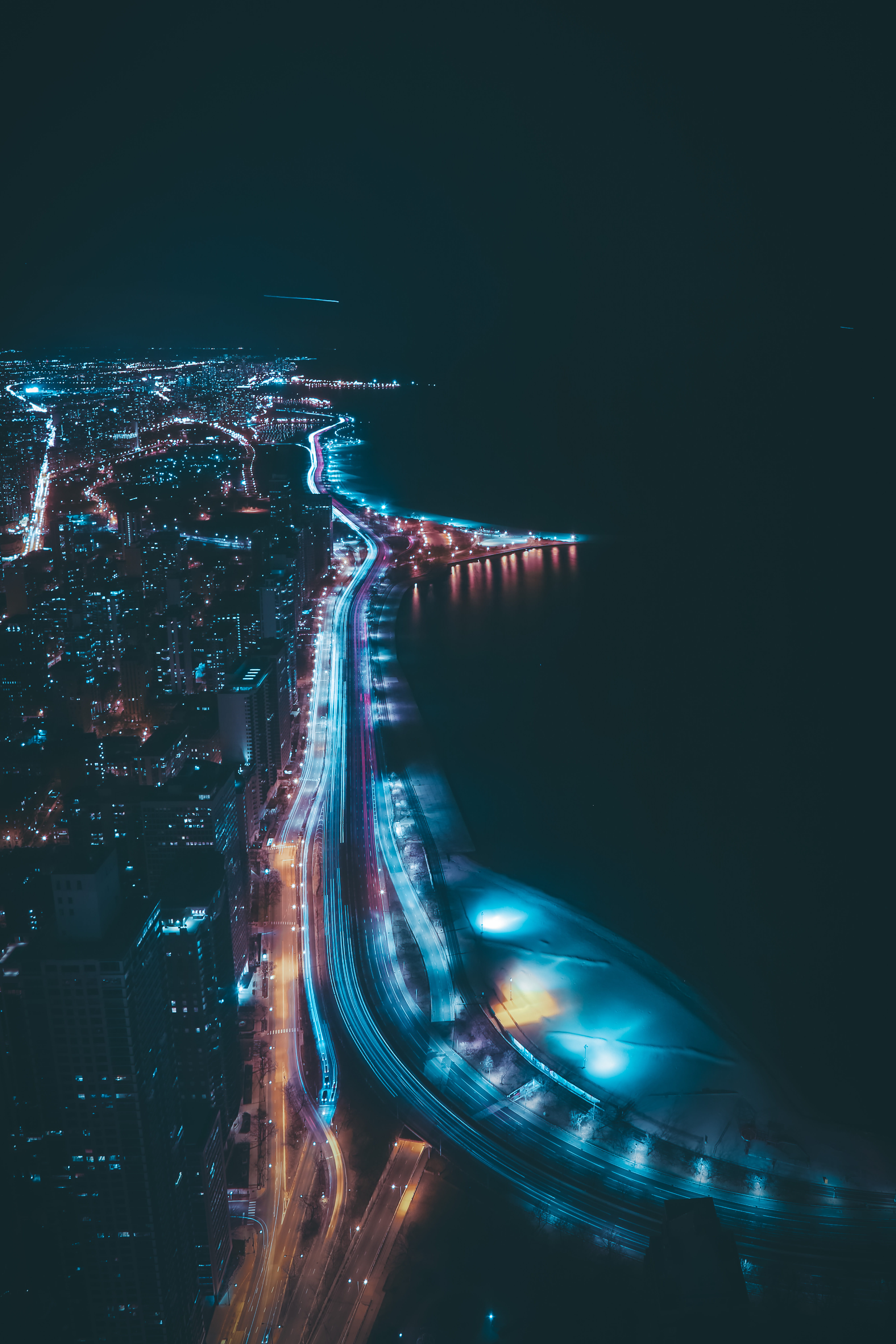 landscape, street, motion, light, nature, city life, transportation, city, buildings, speed, outdoors, light trail, lights, birds eye view, blurred motion, Phone HD Wallpaper