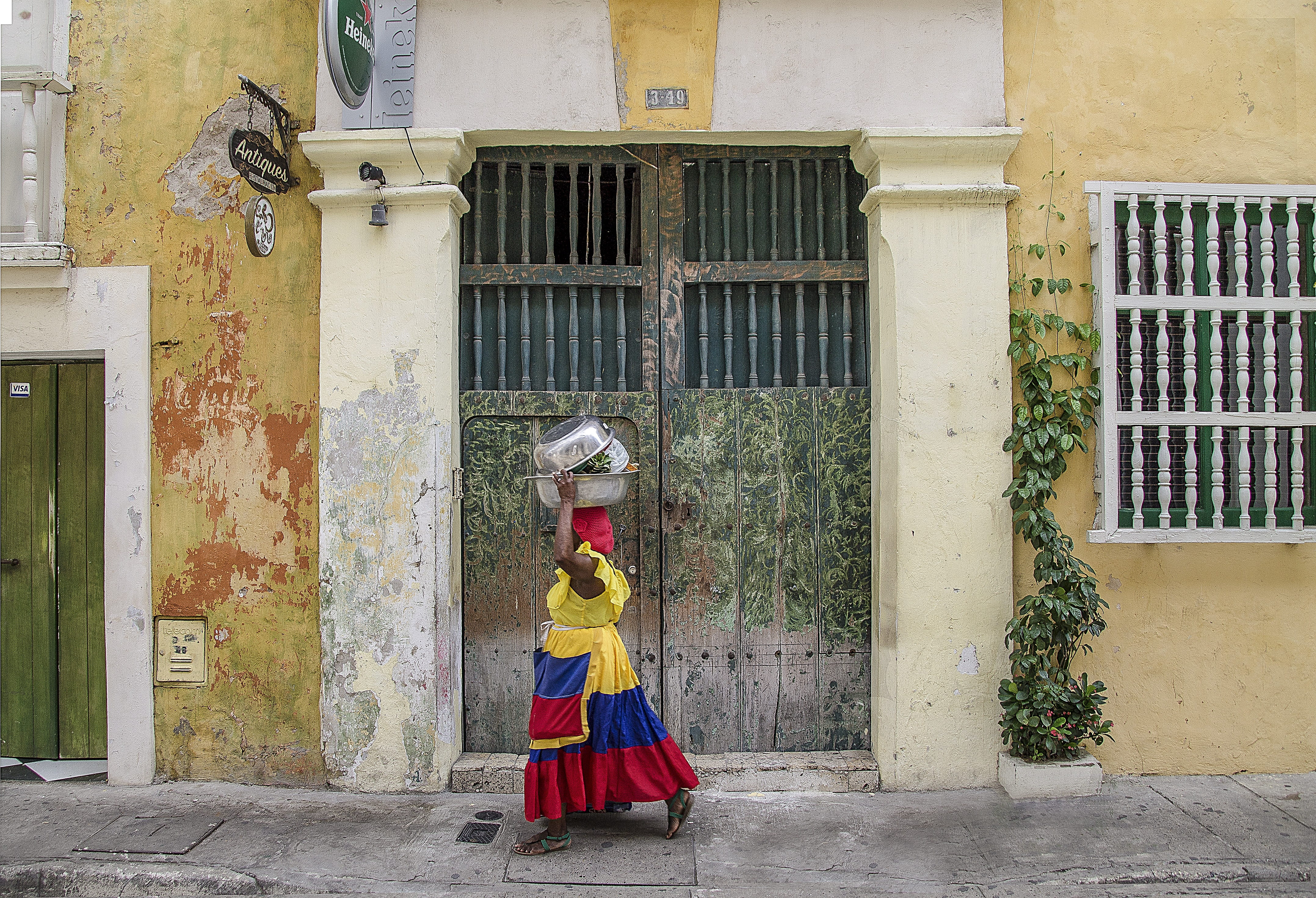 female, façade, women, protection, built structure, doors, clothing, pedestrian, colombia, yellow, tradition, native, american, latin, standing, tribal, HD Wallpaper