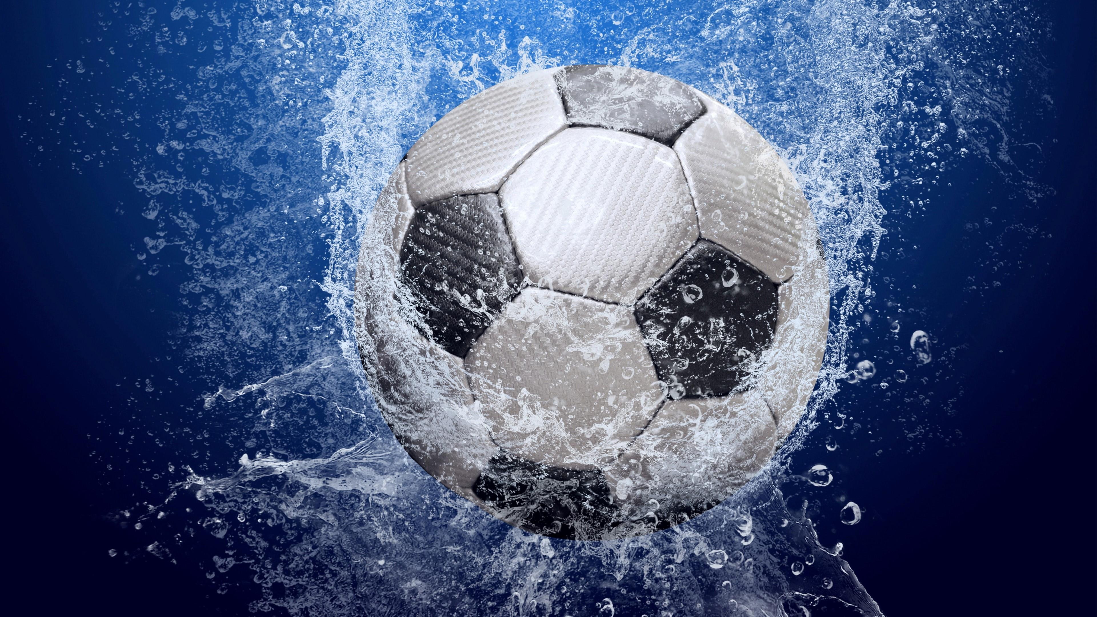 sport, 4K, football, ball, water, splash, HD Wallpaper