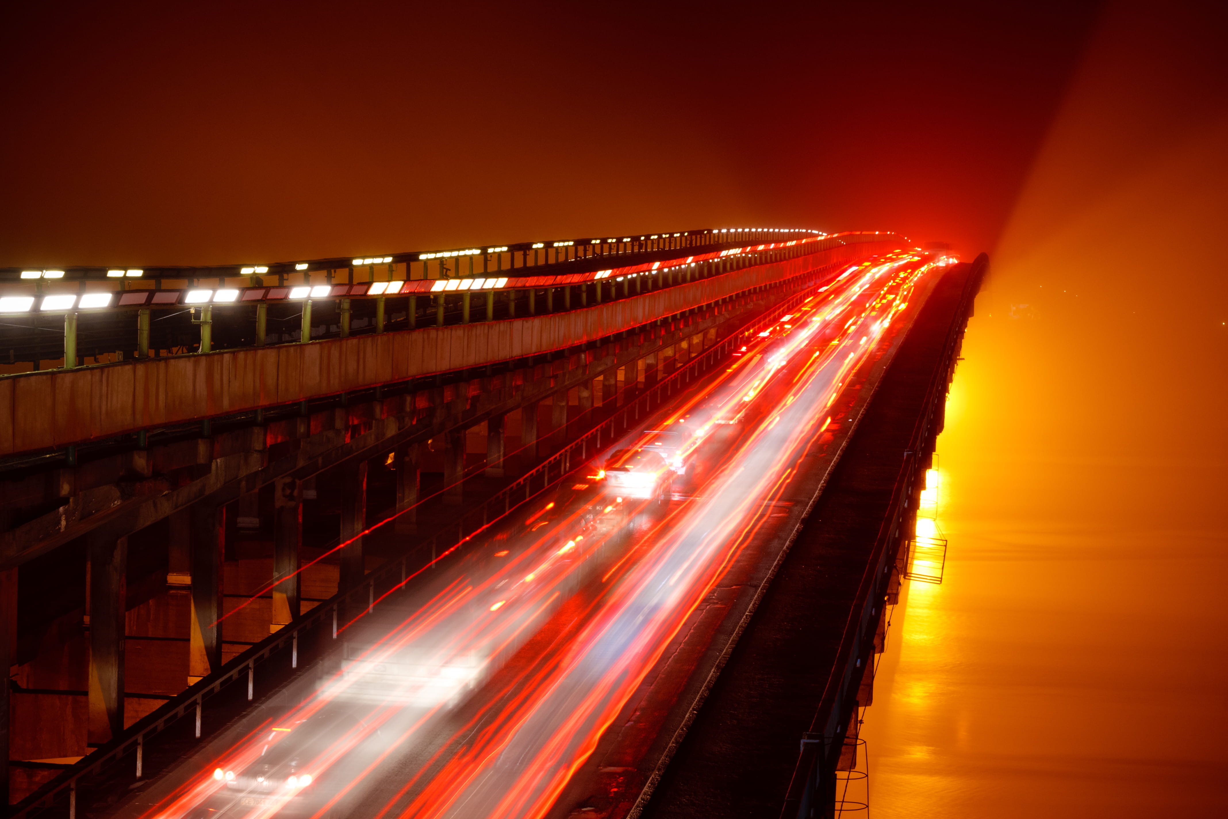 bright, ukraine, night, kiev, lights, blurred motion, red, city life, 4K, motion, built structure, traffic, river, transportation, outdoors, multiple lane highway, HD Wallpaper