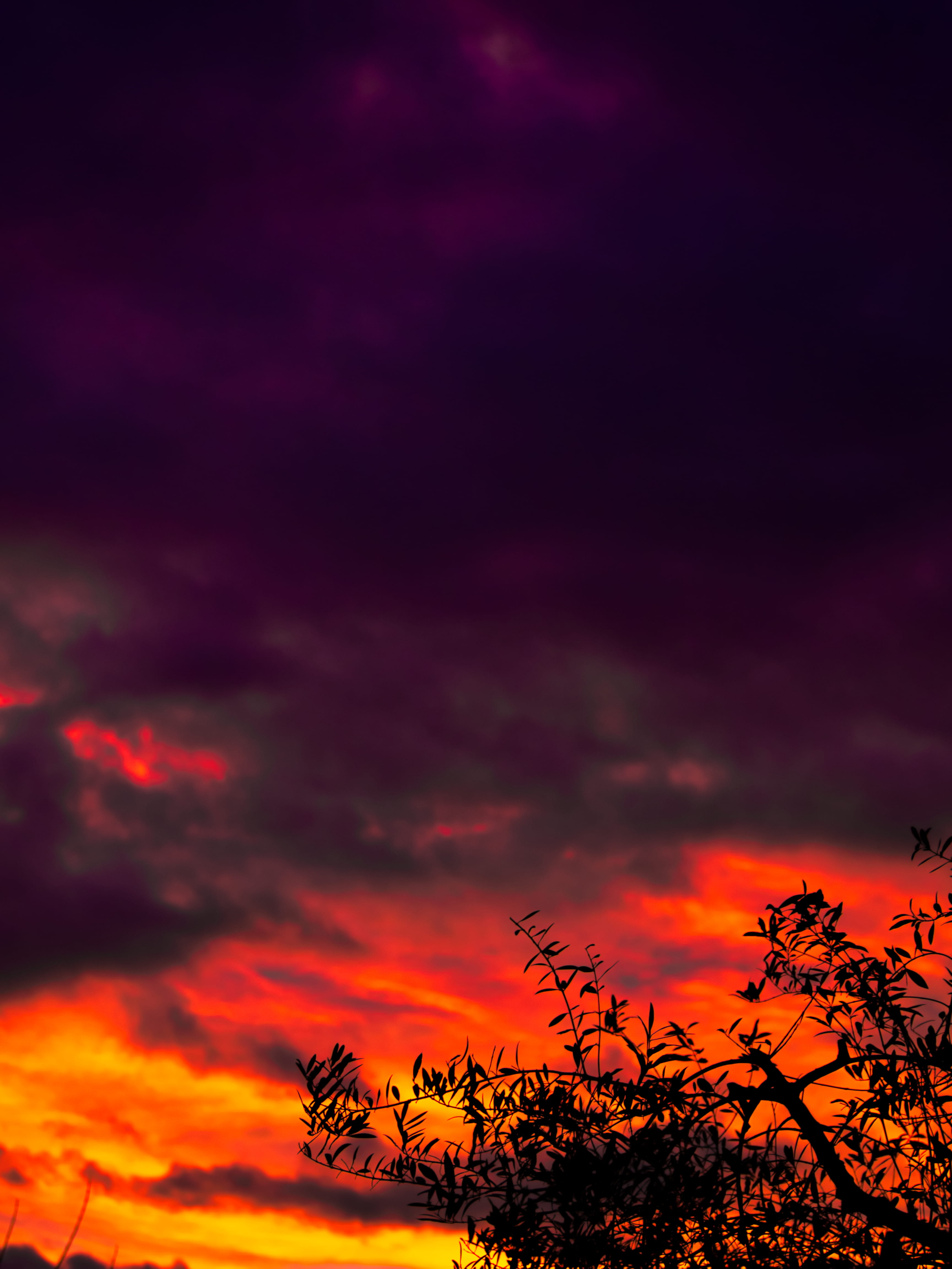 cloud - sky, no people, environment, dusk, tranquil scene, nature, contrast, idyllic, imagine, multi colored, sky, dramatic sky, sunset, fire, black, color, Phone HD Wallpaper