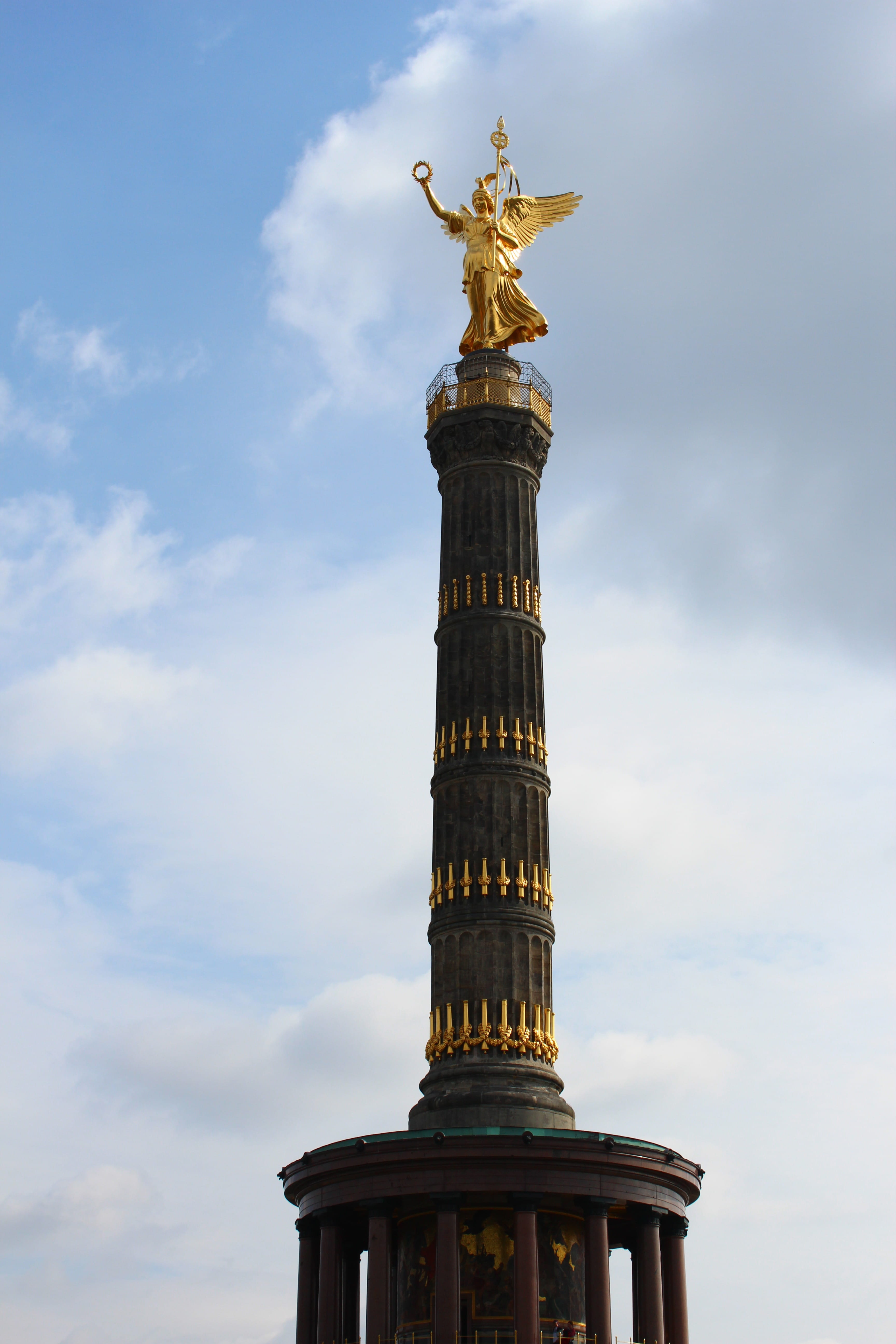 clouds, outdoors, art and craft, travel destinations, germany, angel, architecture, capital, statue, berlin, human representation, monument, sculpture, Phone HD Wallpaper
