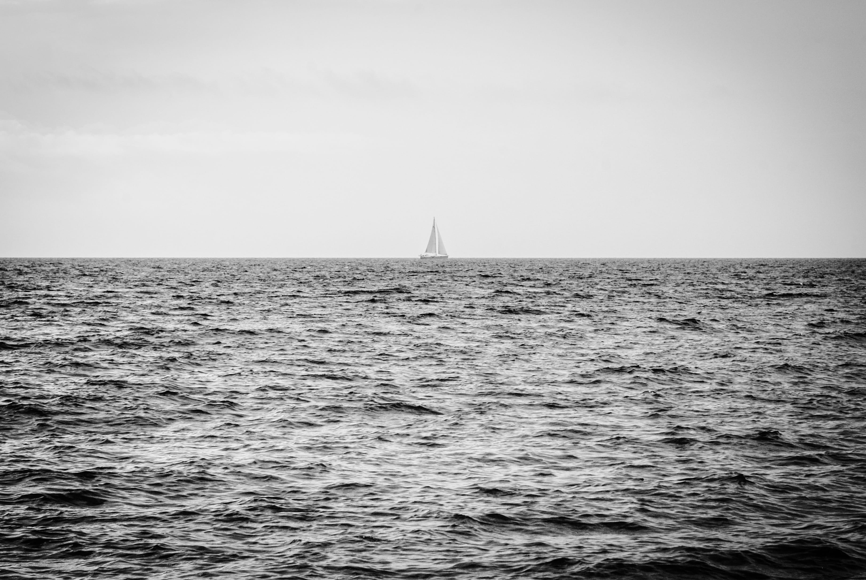 yacht, luxury, ripple, middle, monochrome, out at sea, sea, sailing ship, sail, background, horizon over water, scenics - nature, sailboat, transportation, HD Wallpaper