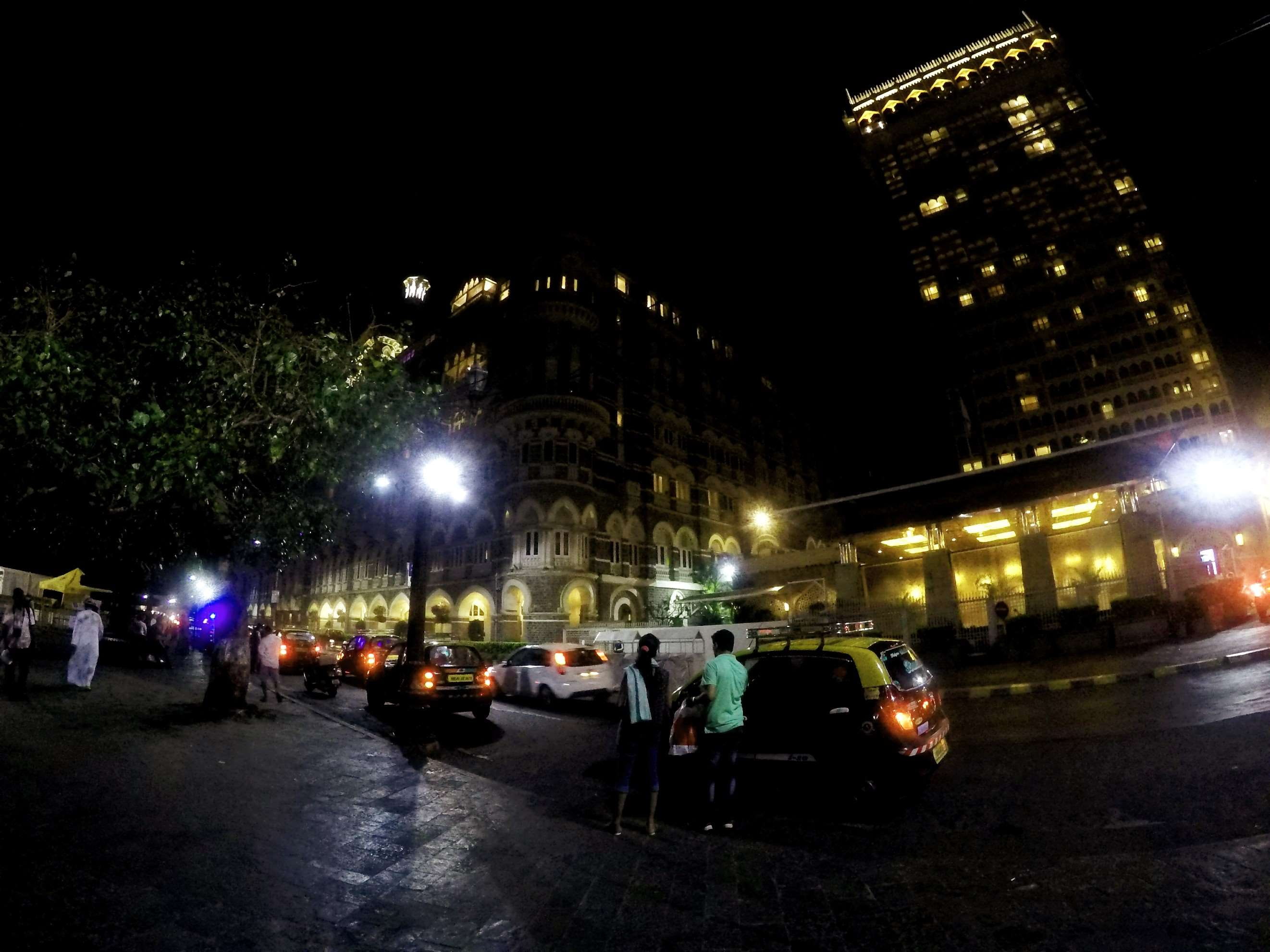 night lights, taj mahal hotel, path, land vehicle, mode of transportation, road, cityscape, building, car, taxi, street lights, architecture, built structure, HD Wallpaper