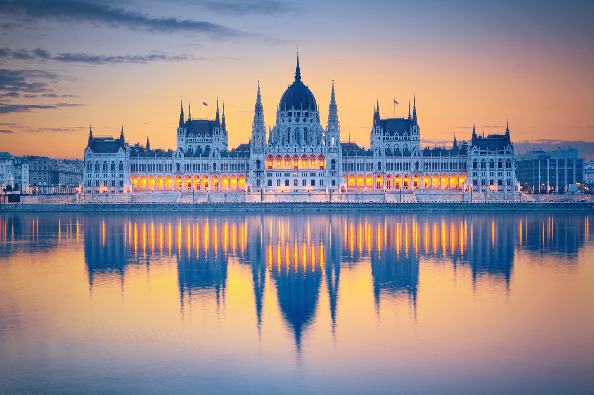 Hungarian Parliament Building, Morning, Monuments, Reflection, Hungary, Building, City, Architecture, Monument, 1080P, Budapest, Dome, HD Wallpaper