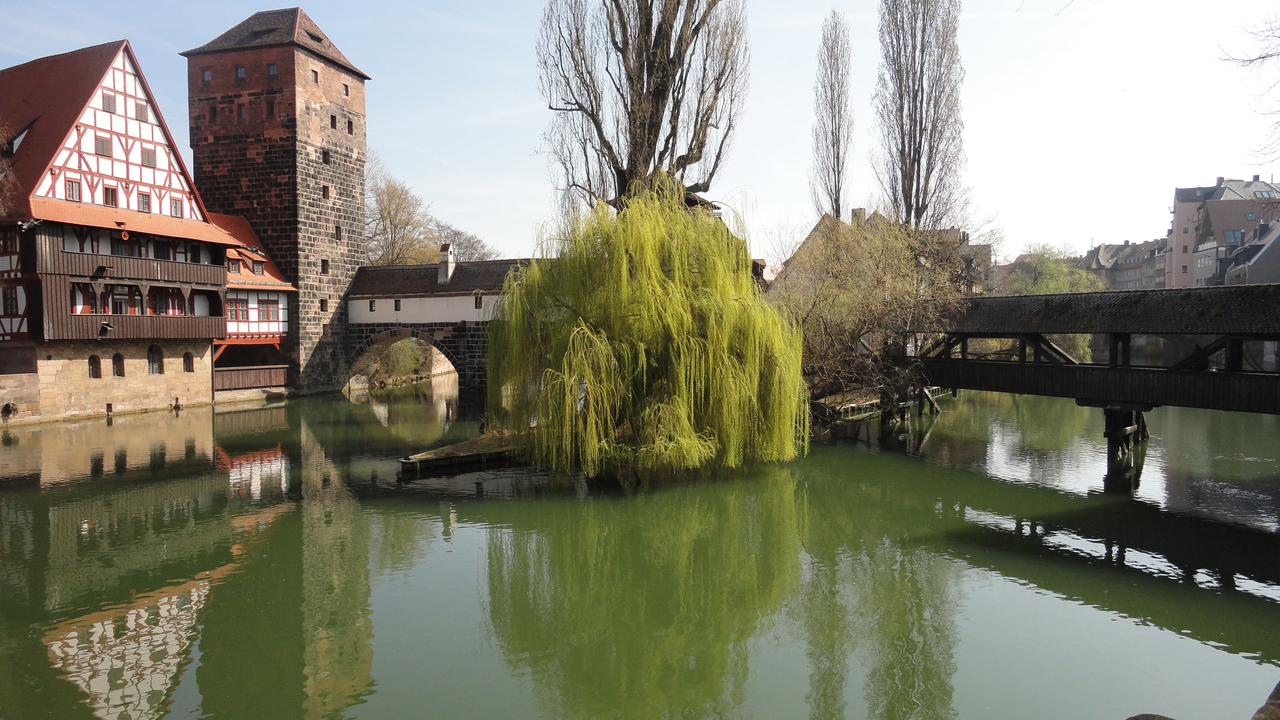 bridge, built structure, water, footbridge, wooden bridge, arch bridge, tree, middle ages, no people, hangmans bridge, web, bridge - man made structure, HD Wallpaper