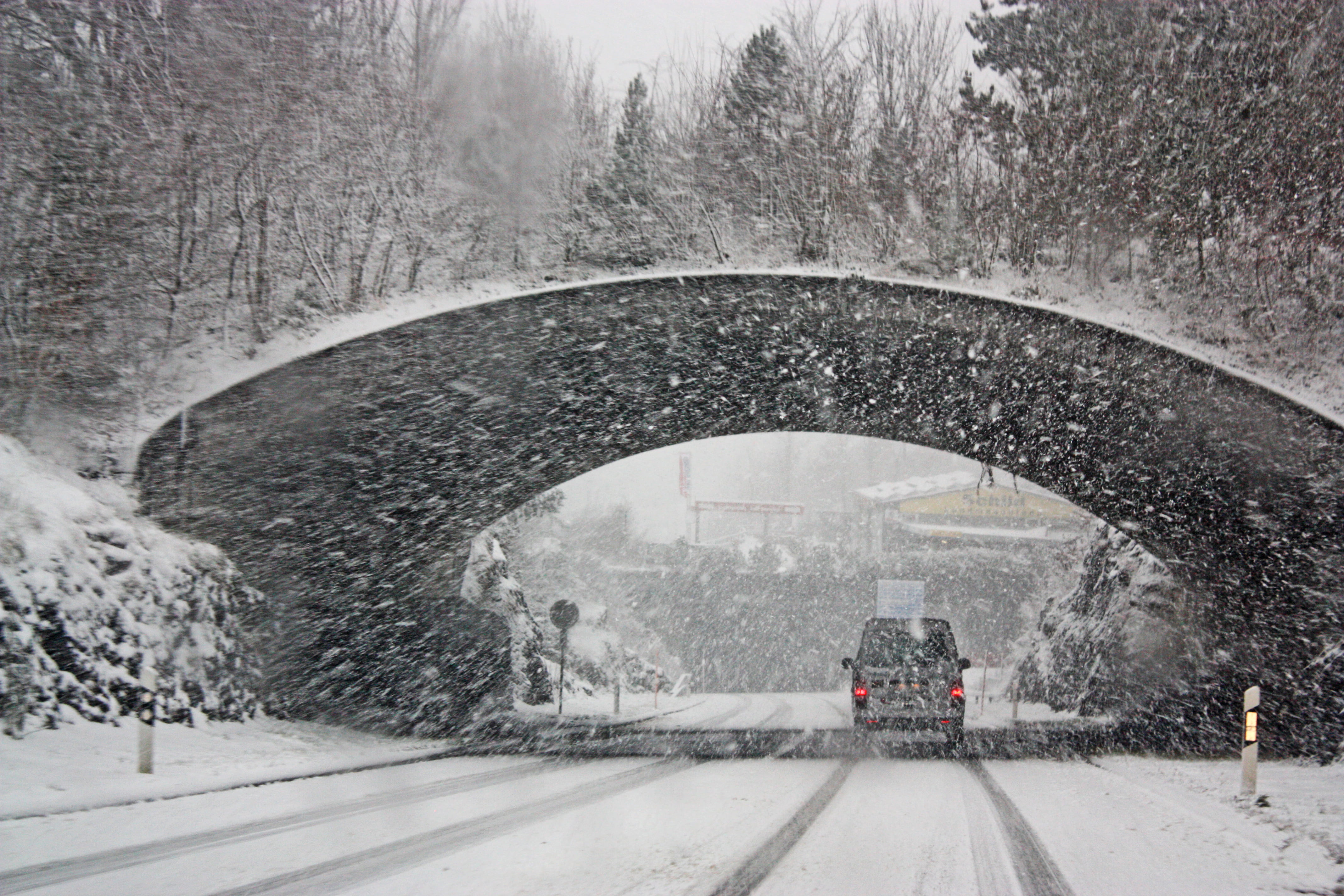 4K, bridge - man made structure, storm, bridge, connection, trees, frost, zing, rain, crossing, travel, outdoors, street, cold, cold temperature, white, HD Wallpaper
