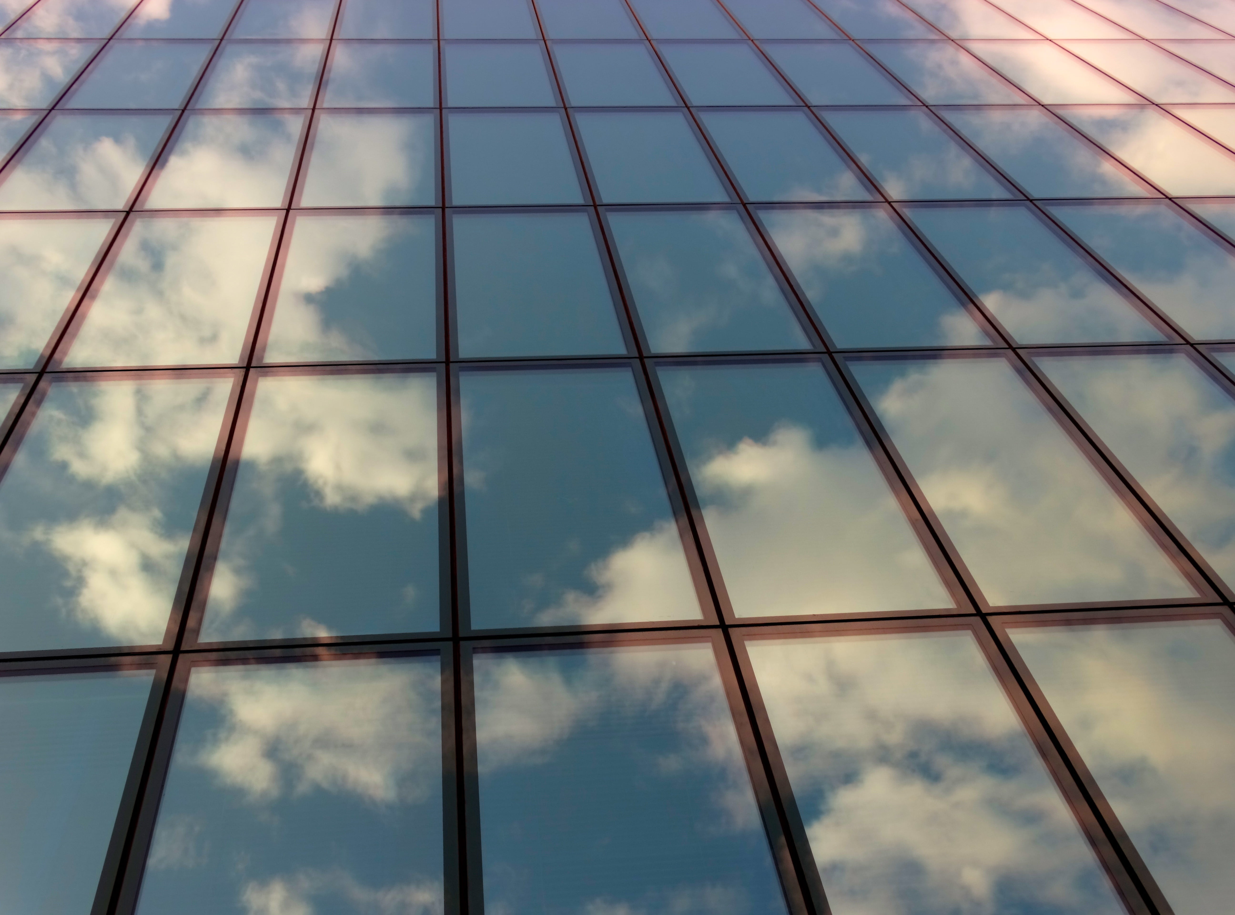 transparent, building, glass front, building exterior, nature, 5K, glazing, design, outdoors, window frame, no people, clouds, window, cloud - sky, pattern, HD Wallpaper