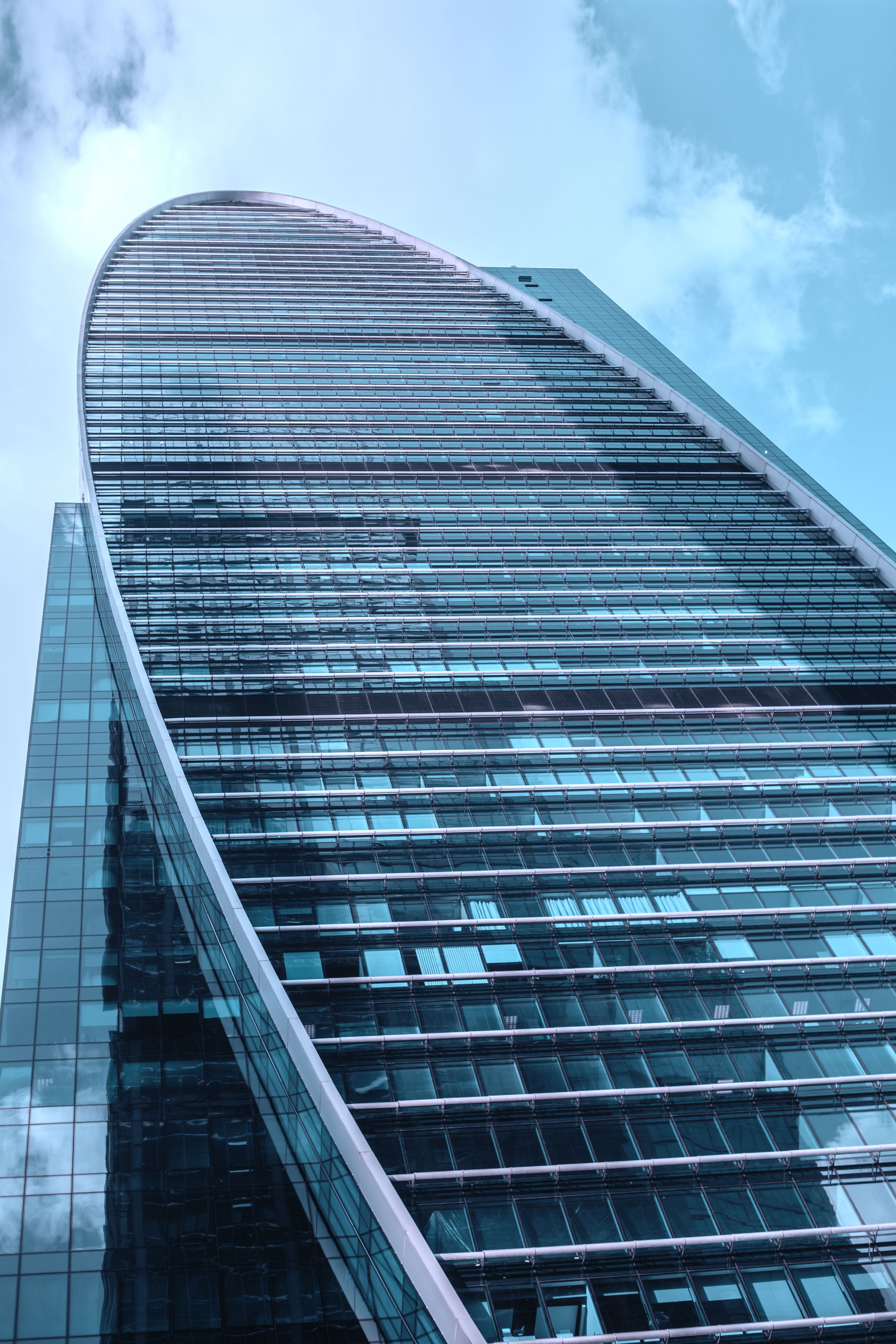 no people, window, building exterior, low angle view, modern, moscow city, office center, glass - material, built structure, cloud - sky, blue sky, skyscrapers, Phone HD Wallpaper
