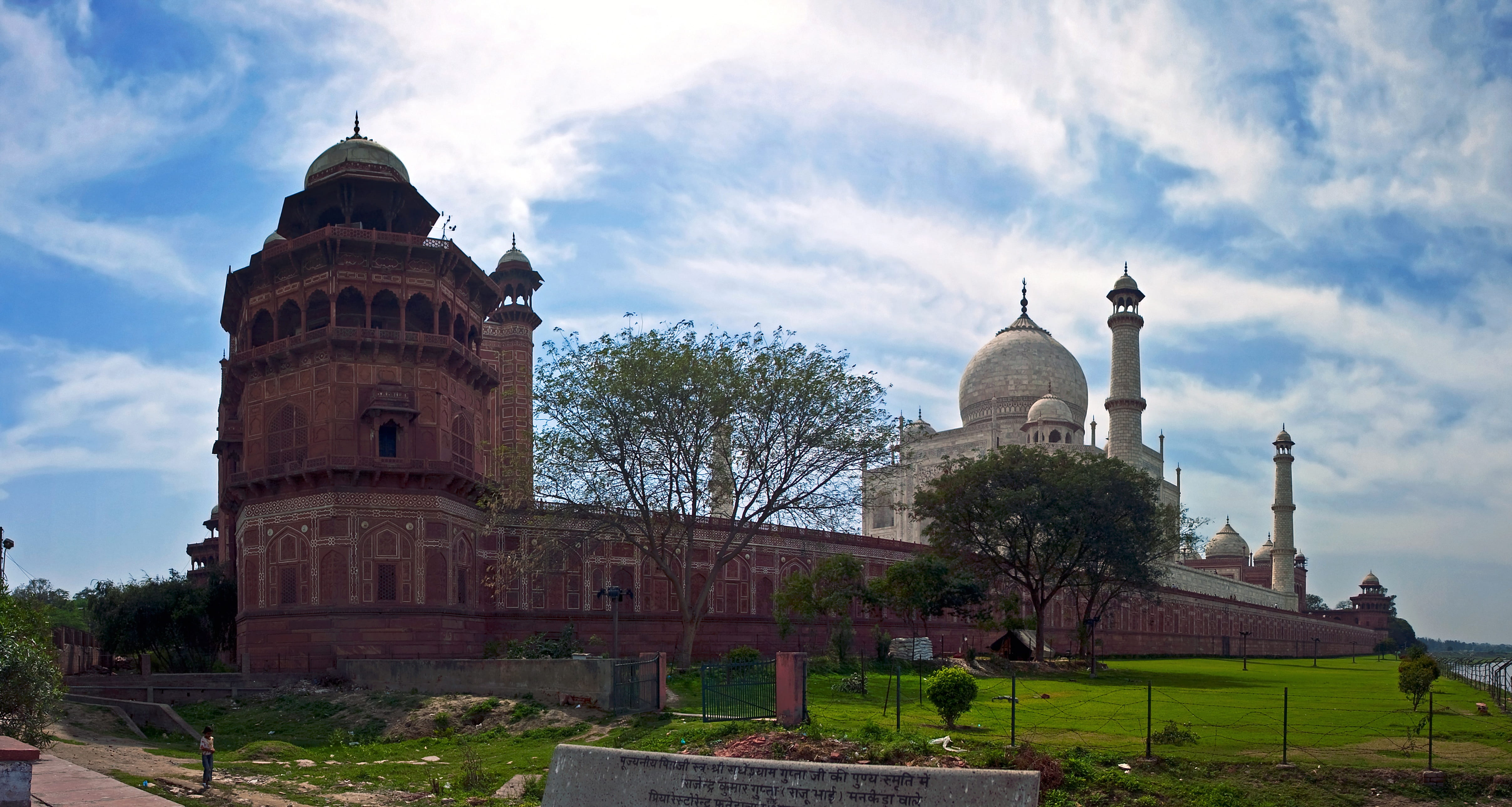place, ancient civilization, culture, vacation, belief, tower, wall, taj mahal, cloud - sky, panorama, history, sky, landmark, tree, water, 4K, travel, HD Wallpaper