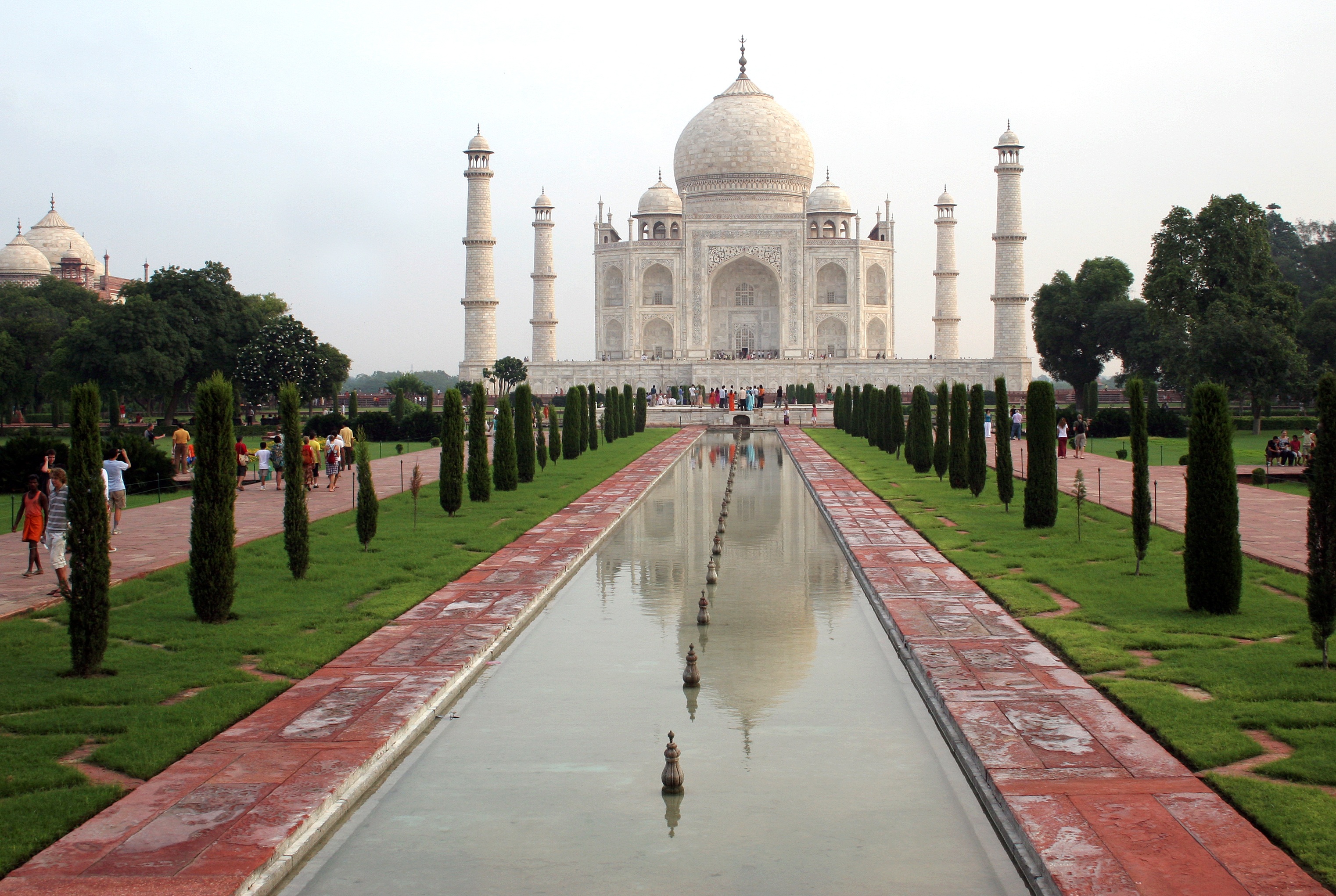 taj, reflection, 2K, plant, marble, mausoleum, building exterior, structure, mahal, reflecting pool, pond, sky, tourism, culture, nature, taj mahal, historic, HD Wallpaper