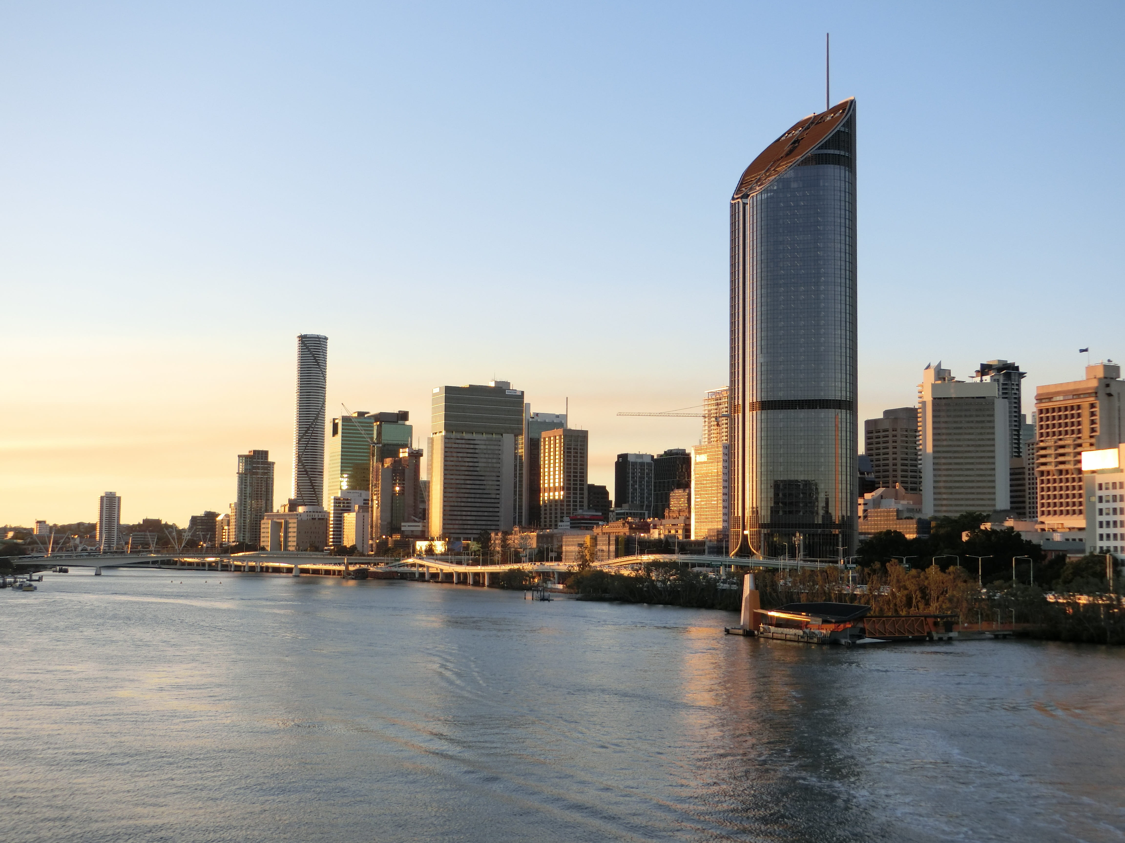 rise, building, skyline, builidngs, cityscape, landscape, architecture, cbd, office building exterior, tall - high, brisbane, city, water, buildings, financial district, HD Wallpaper