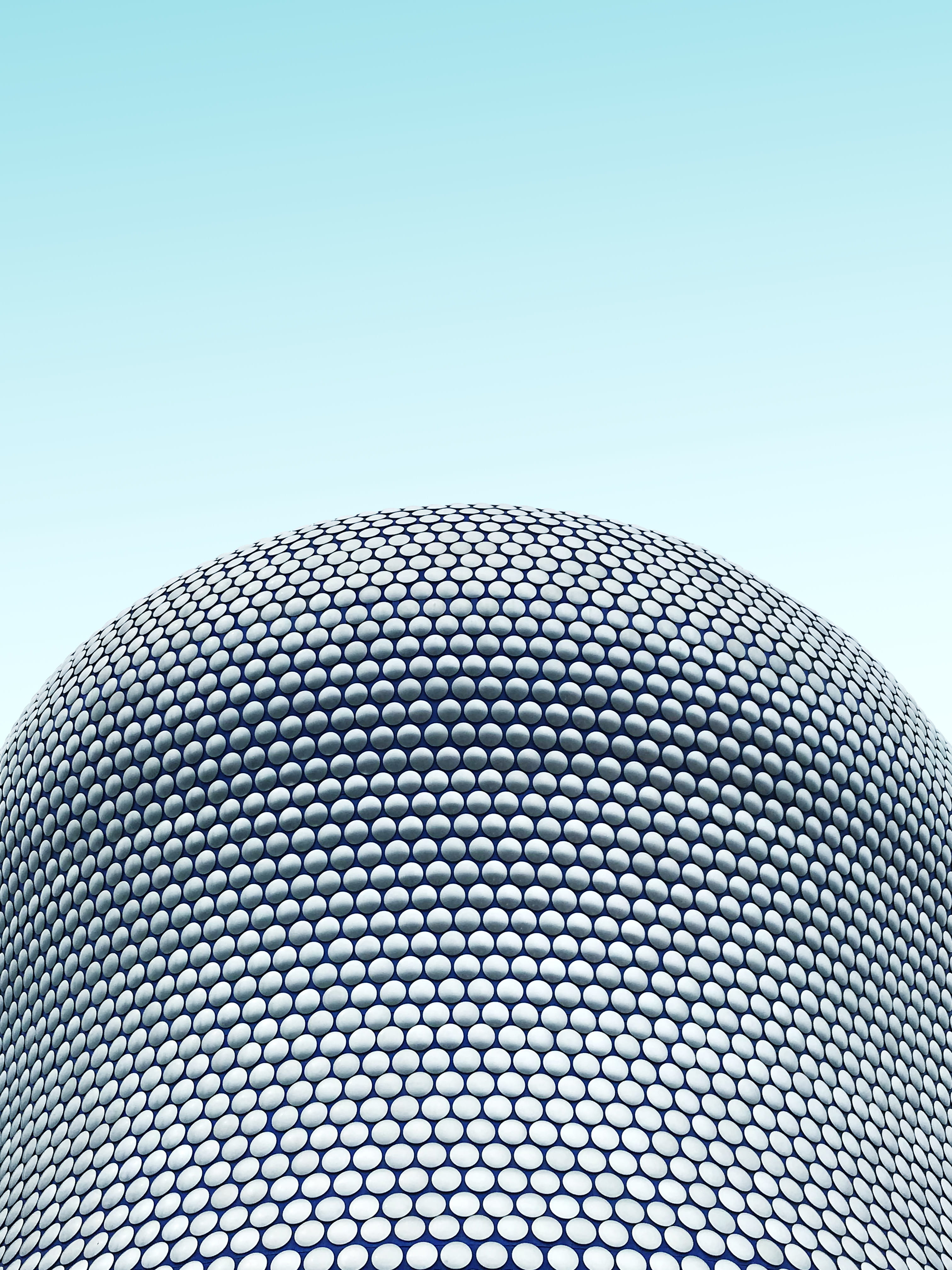 outdoors, iphone, silver colored, looking up, pattern, modern design, sculpture, closeup, 4K, metal, low, circle, clear sky, close-up, gray, creative, Phone HD Wallpaper