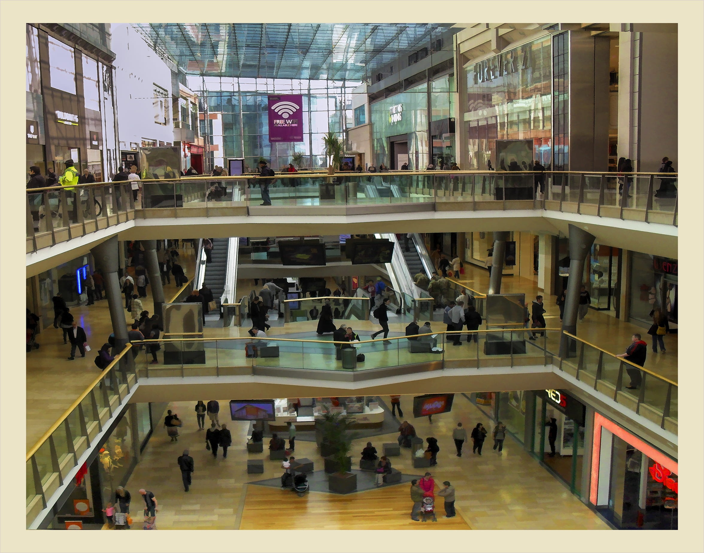 bullring, transfer print, centre, indoors, modern, men, women, architecture design, adult, construction, built structure, shopping mall, auto post production filter, HD Wallpaper