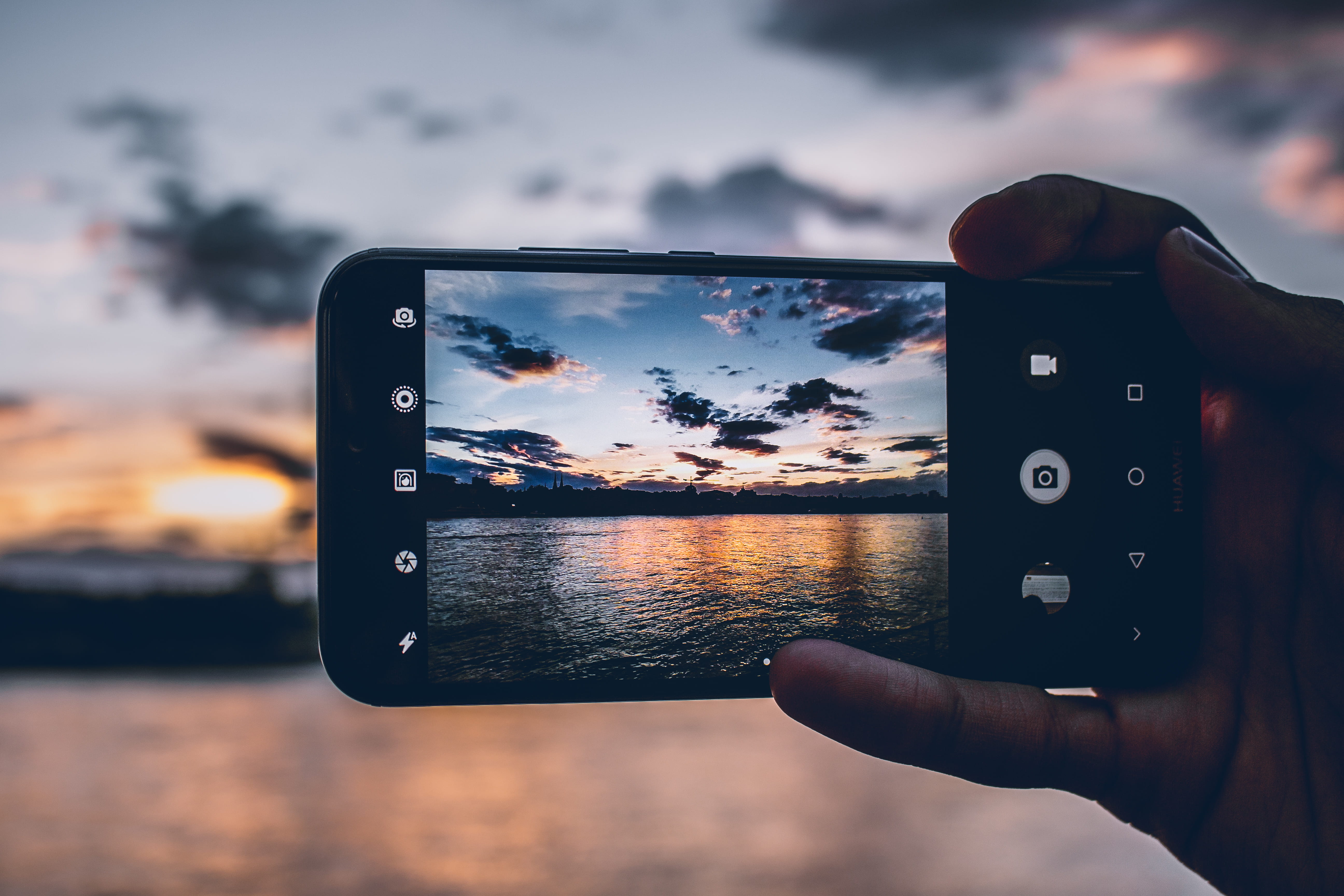 person, cologne, smart phone, sunset, bonn, orange, portable information device, cloud, body, blue, cloud - sky, technology, sky, sea, communication, filming, HD Wallpaper