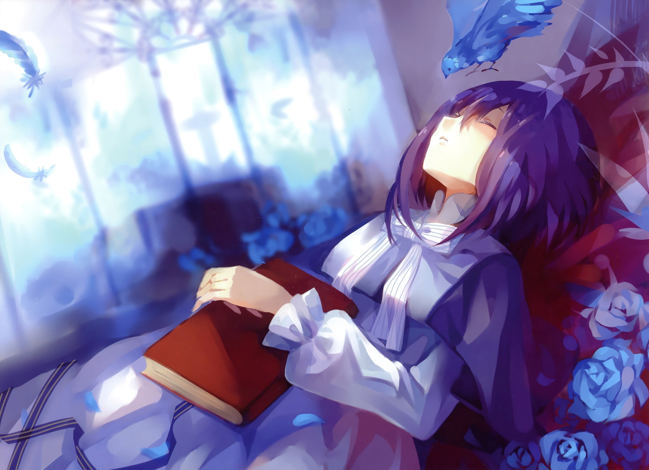 +Pause+, 2K, Dhiea Seville, closed eyes, books, HD Wallpaper