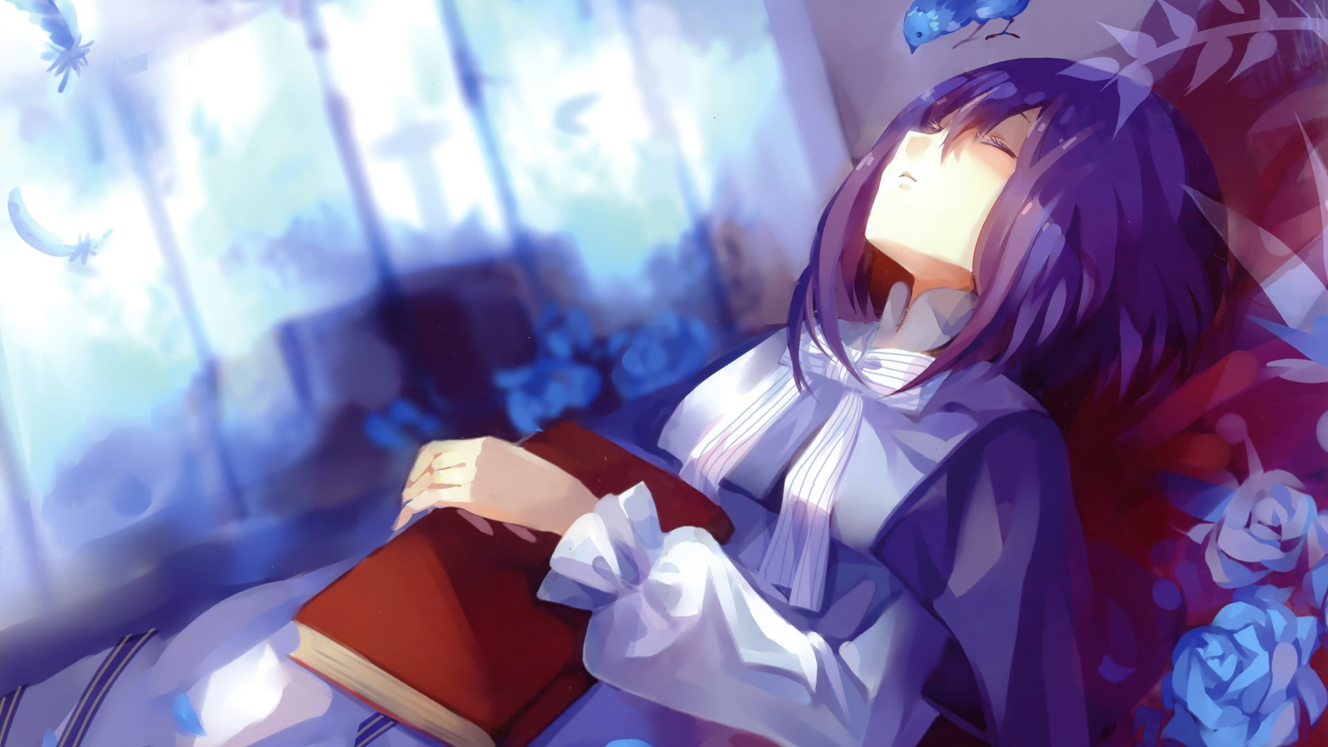 representation, sunlight, 1080P, occupation, window, anime, focus on foreground, consumerism, close-up, Dhiea Seville, +Pause+, nature, closed eyes, anime girls, HD Wallpaper