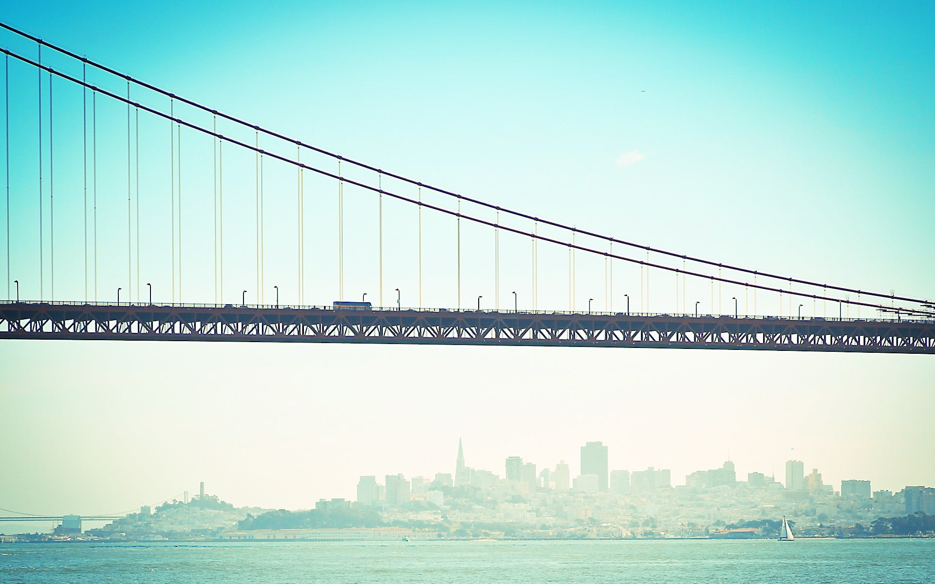 cityscape, 1080P, sea, filter, mist, San Francisco, Golden Gate Bridge, bridge, HD Wallpaper