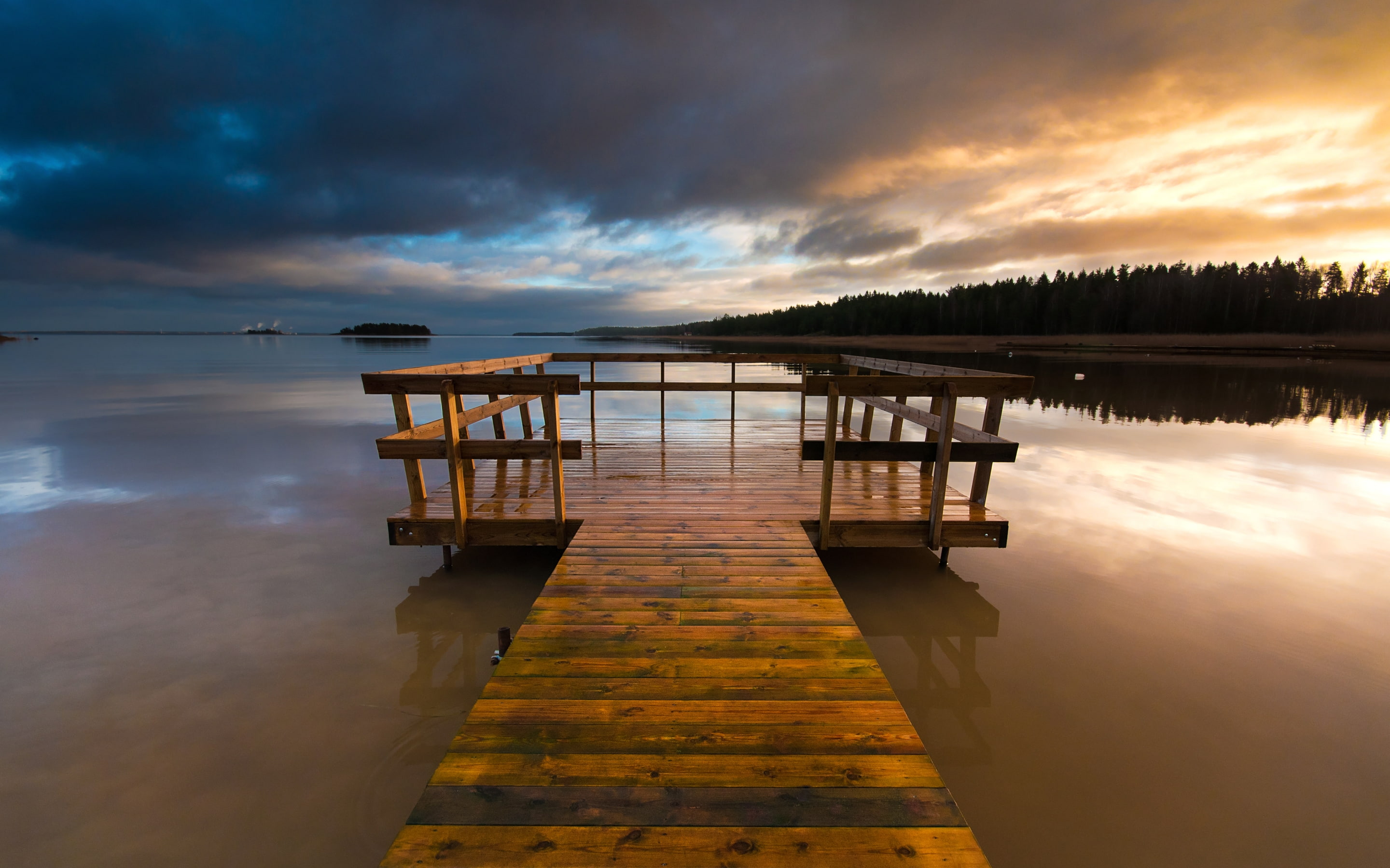 sweden, wooden, varmland, lake, bridge, wood, 2K, brown, landscape, background, dock, HD Wallpaper