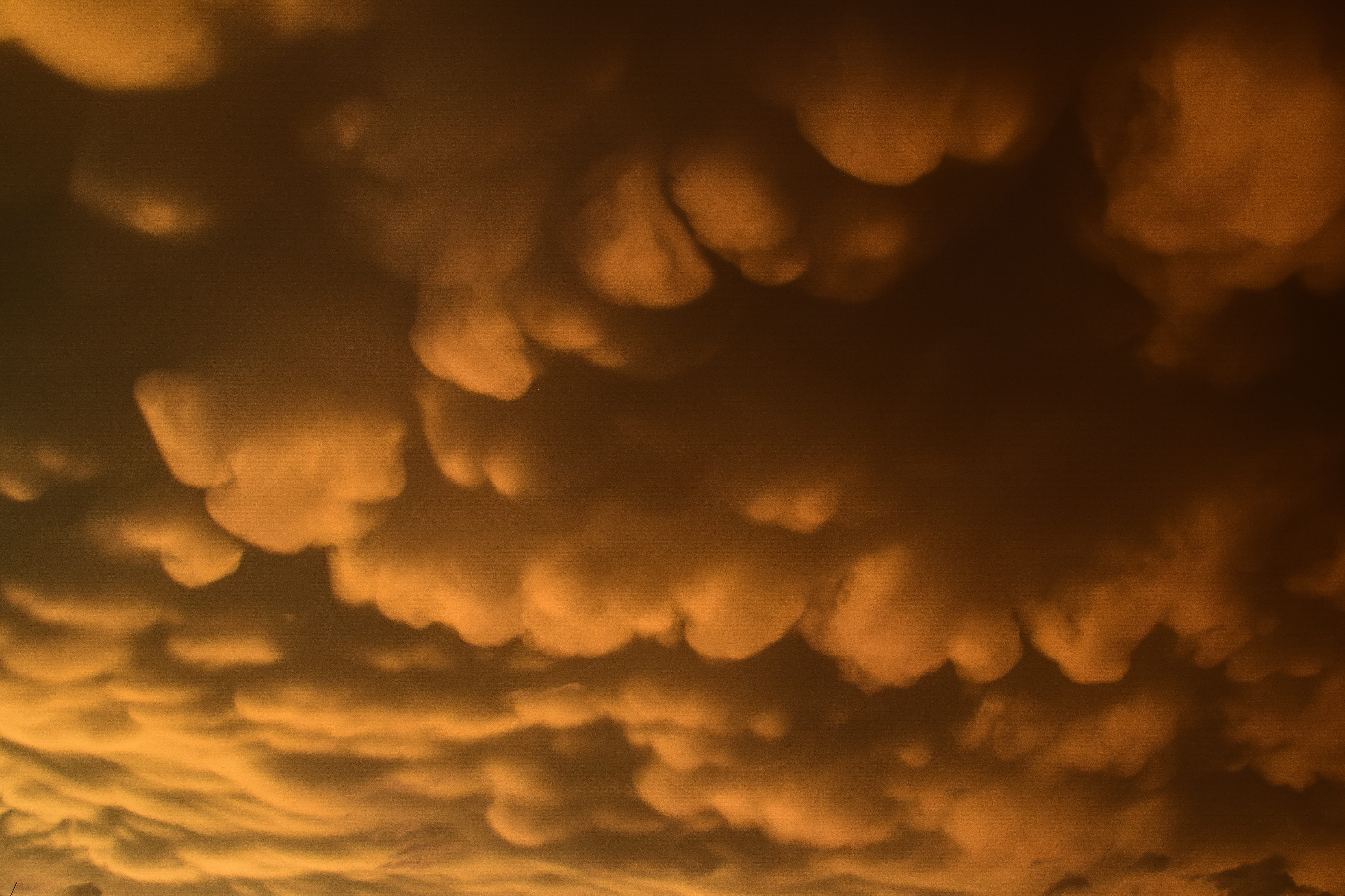 5K, dramatic, dangerous, storm cloud, night, orange color, yellow, cloudscape, overcast, weather, sky, backgrounds, thunderstorm, sunset, storm, nature, HD Wallpaper
