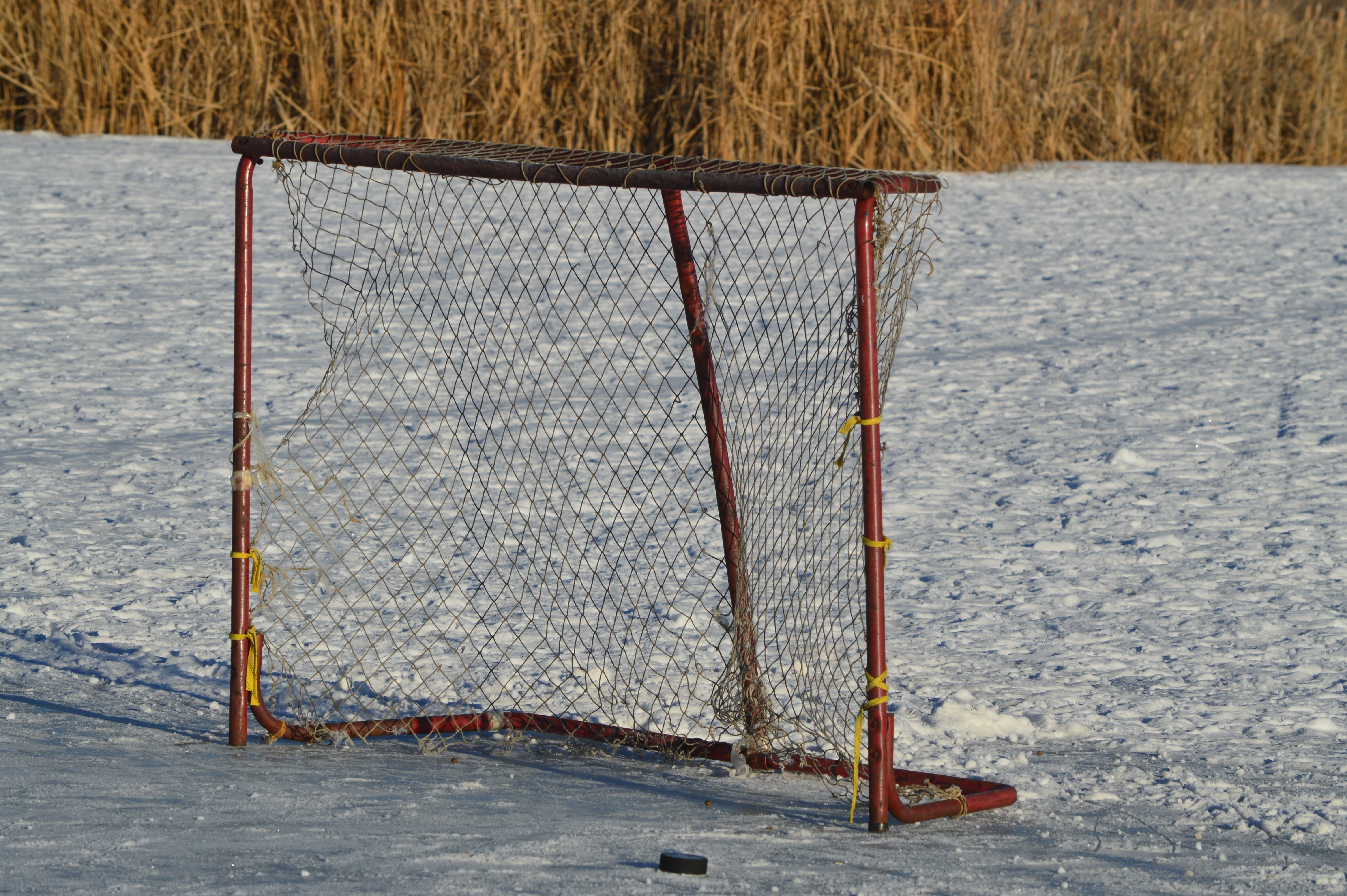 day, Net, cold temperature, empty, outdoors, Frozen, swing, metal, field, snow, shadow, barrier, goal post, recreation, net - sports equipment, Outdoor, HD Wallpaper