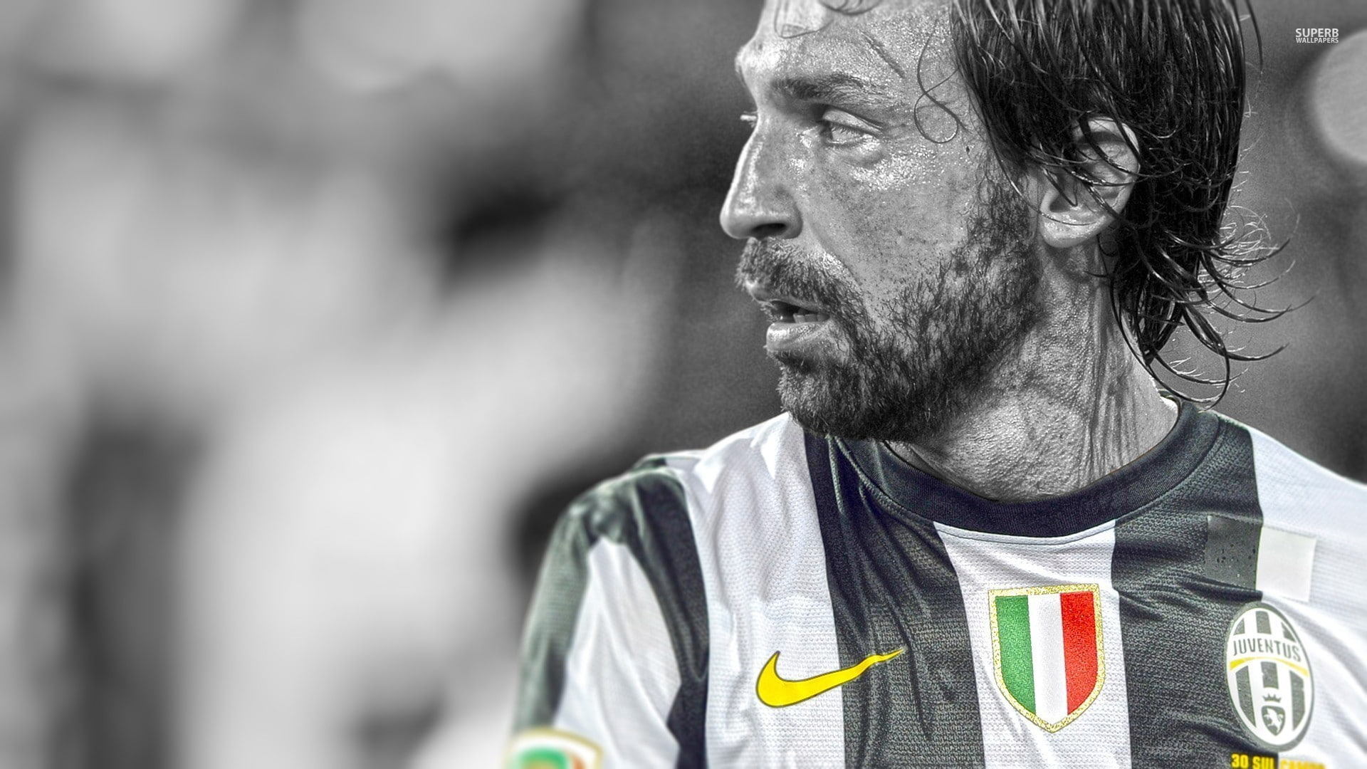 Italy, Pirlo, Selective Coloring, soccer, Juventus, 1080P, HD Wallpaper