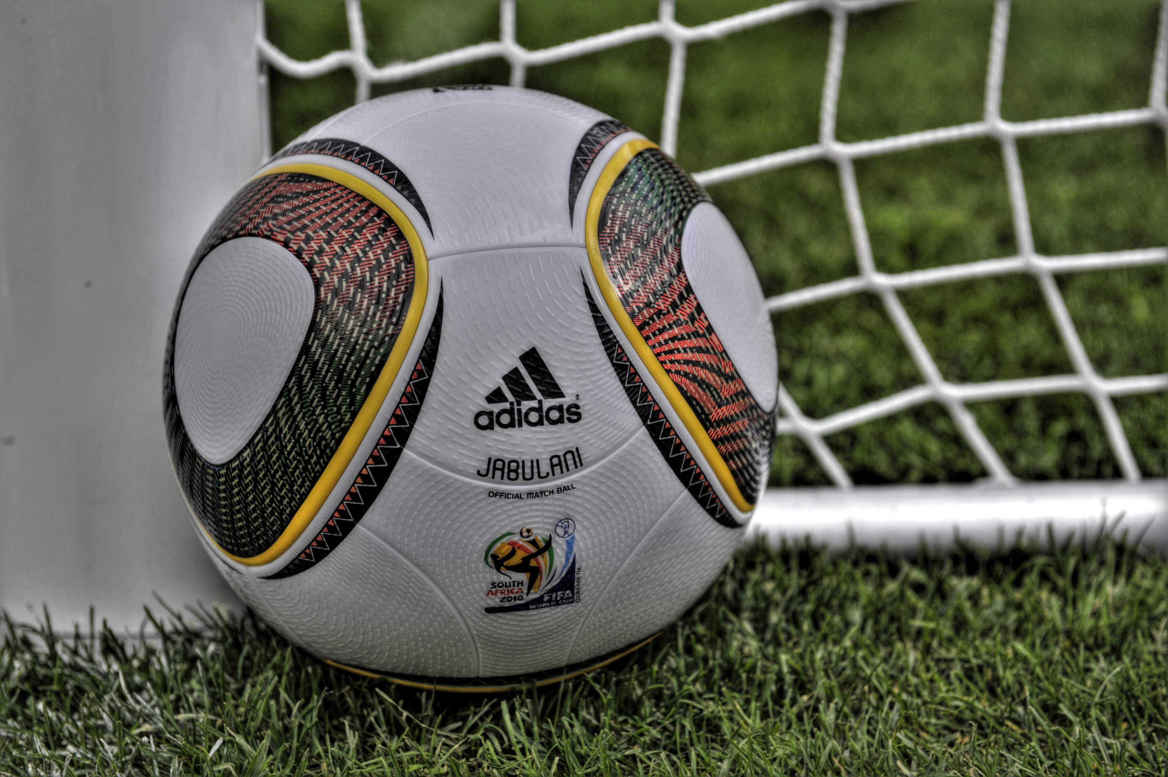 team sport, rod, outdoors, close-up, The BALL, leather, FIELD, lawn, GATE, soccer field, MESH, jabulani, 4K, day, soccer, GRASS, focus on foreground, black, HD Wallpaper