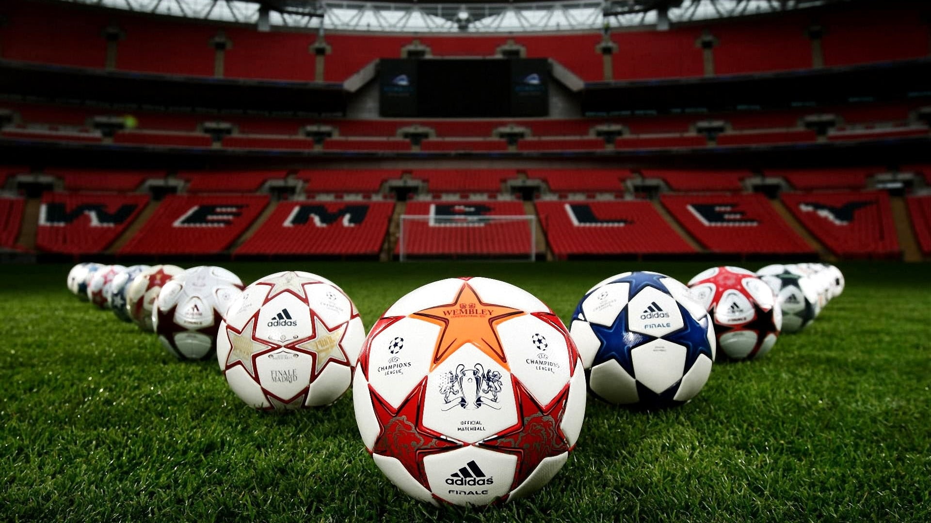x, art, balls, hd, champions, soccer, league, football, 1080P, sports, wembley, grass, HD Wallpaper