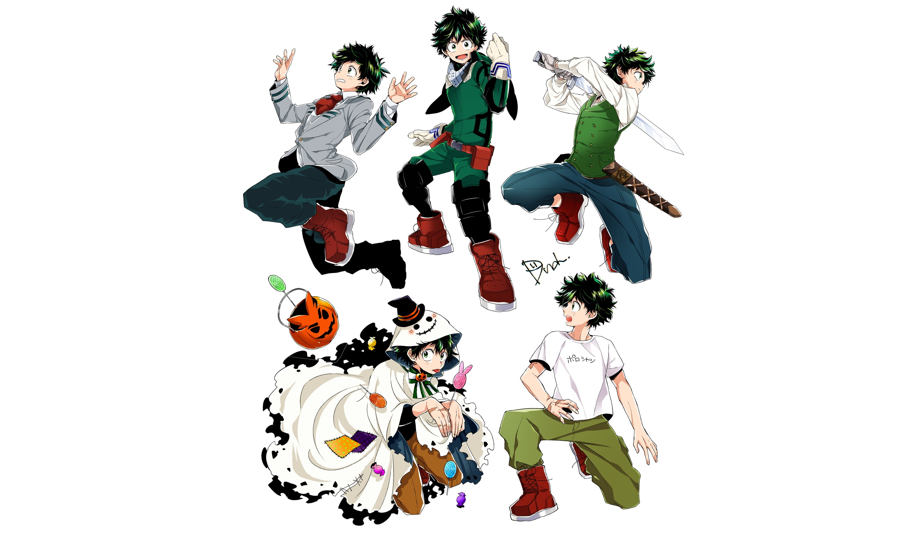 poses, Midori Isuku, costume, 2K, white background, Izuku Midoriya, My heroic academia, form, Boku no Hero Academy, guy, HD Wallpaper