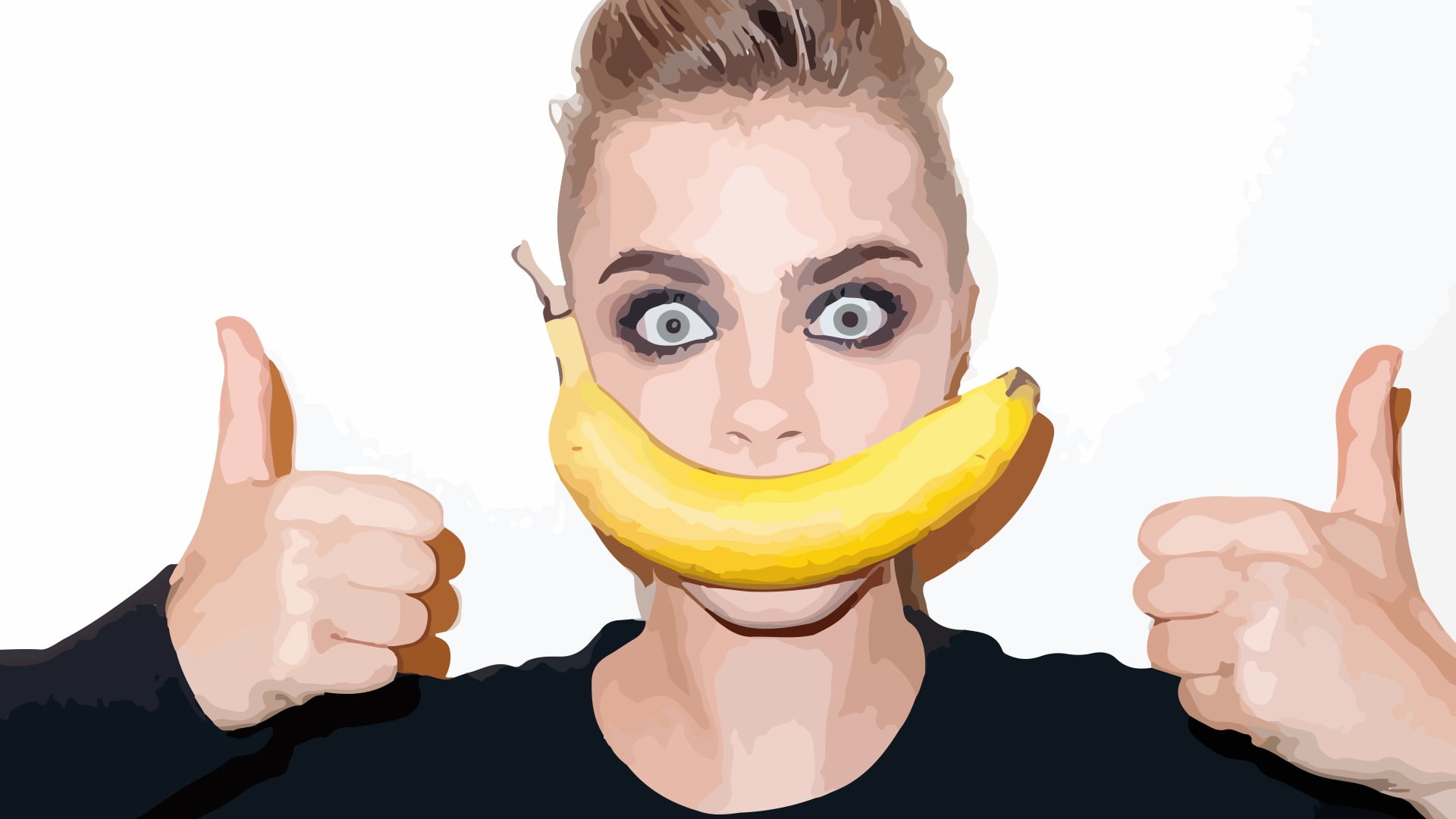 headshot, front view, vector art, women, young women, looking at camera, banana, indoors, fruit, lifestyles, vector, yellow, young adult, females, Cara Delevingne, HD Wallpaper