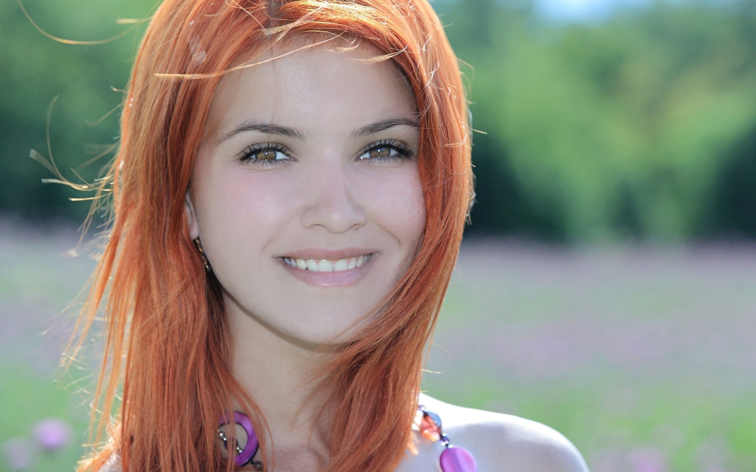 Dina P, redhead, smiling, women, 2K, HD Wallpaper