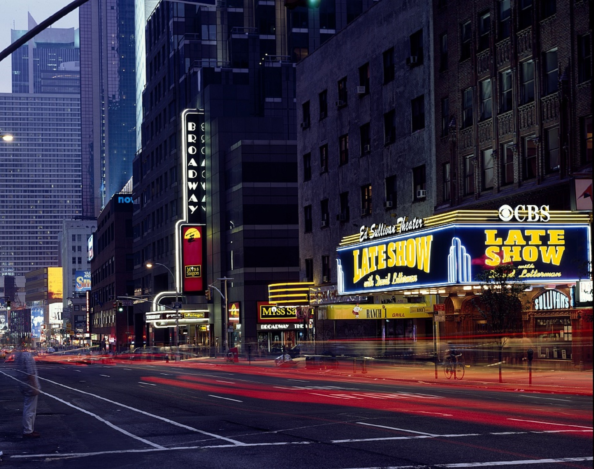 new york, no people, city street, cityscape, lights, nyc, night, city life, business, ed sullivan, text, manhattan, buildings, 1080P, marquee, outdoors, HD Wallpaper