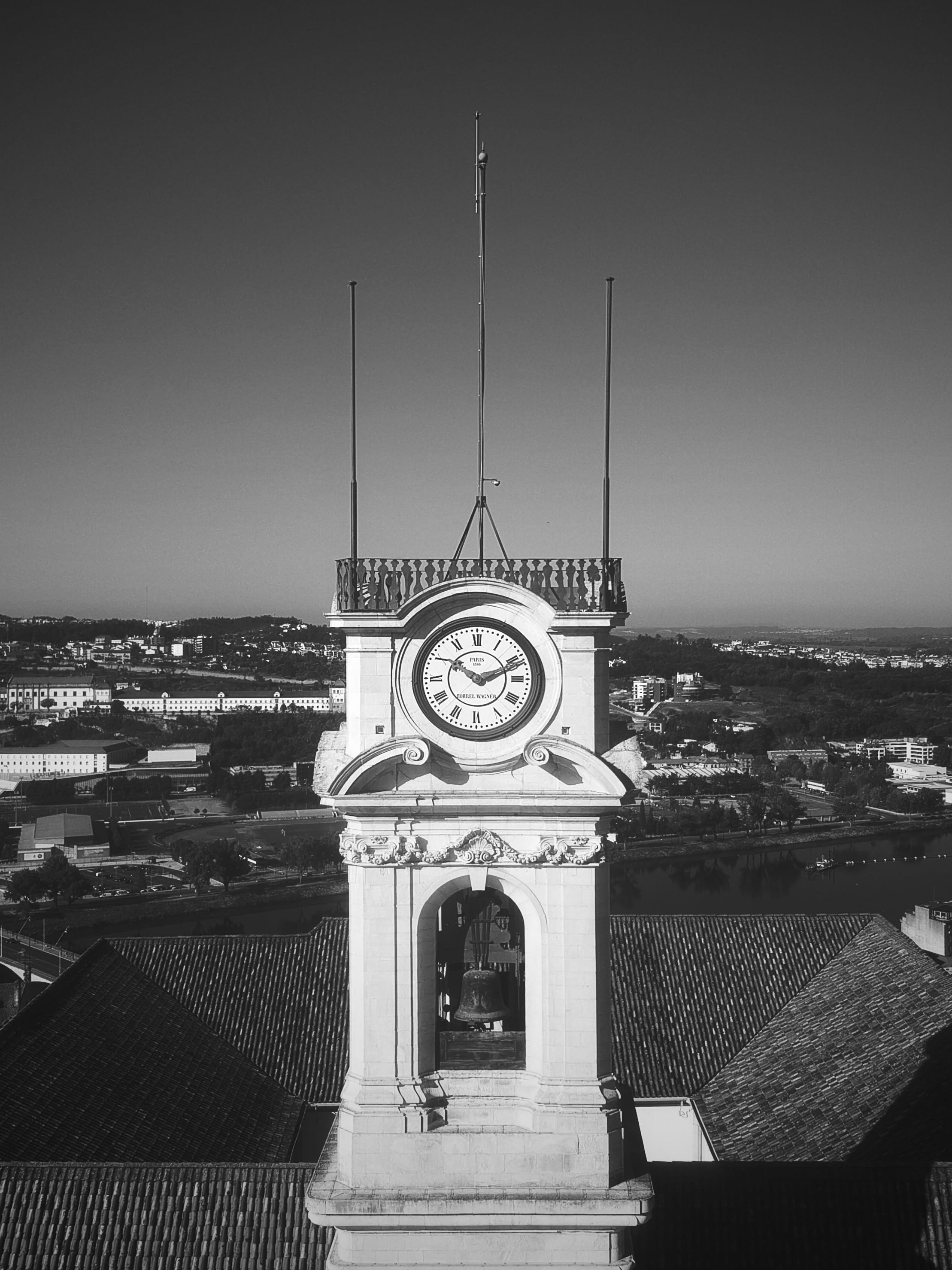 clock, cityscape, city, 2K, tourism, the past, day, building, portugal, built structure, spire, history, outdoors, university of coimbra, sky, travel destinations, Phone HD Wallpaper