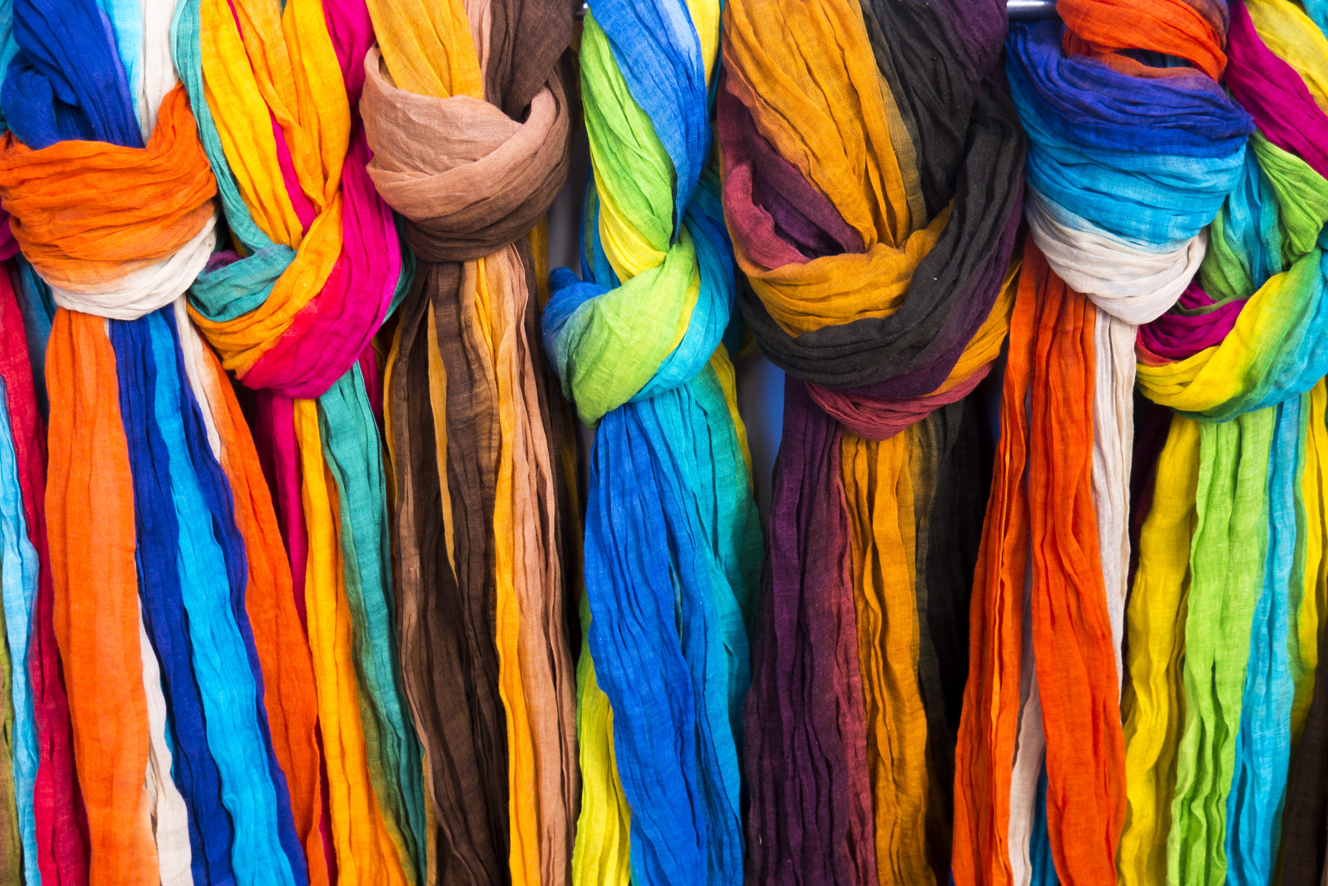 bright, rainbow, art and craft, market, multi colored, photography, no people, scalf, pattern, color, scarves, consumerism, 4K, retail, material, cloth, HD Wallpaper