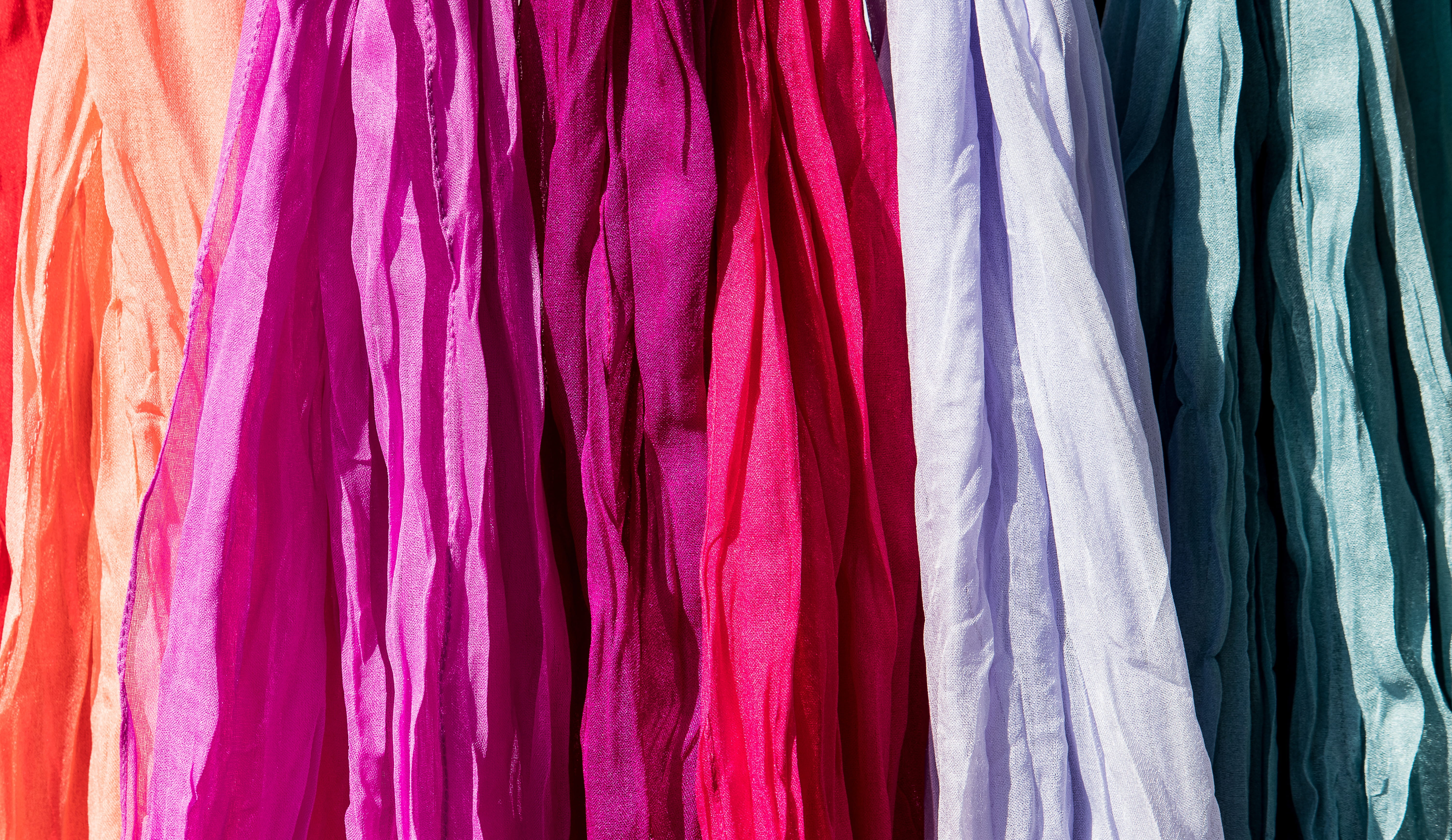 pattern, colorful, clothing, indoors, variation, fashion, backgrounds, scarf, hanging, choice, multi colored, textile, 5K, purple, no people, close-up, HD Wallpaper